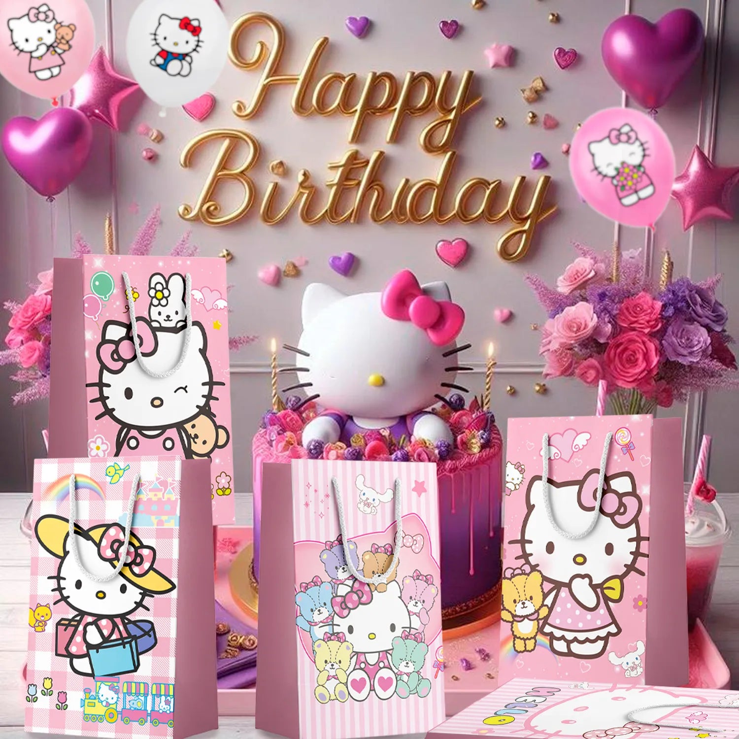 Hello Kitty Favor Bags - 24pcs Hello Kitty Party Bags, Hello Kitty Gift Bags, Hello Kitty Candy Bags for Girls Kids Hello Kitty Themed Birthday Party Decoration Supplies