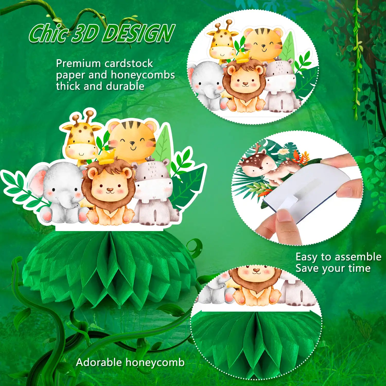 Safari Animal Honeycomb Centerpieces, 9 Pcs Baby Jungle Animals Honeycomb Centerpieces/Jungle Animals Honeycomb Table Toppers/Safari Baby Shower Centerpieces, for Jungle Baby Shower Decorations