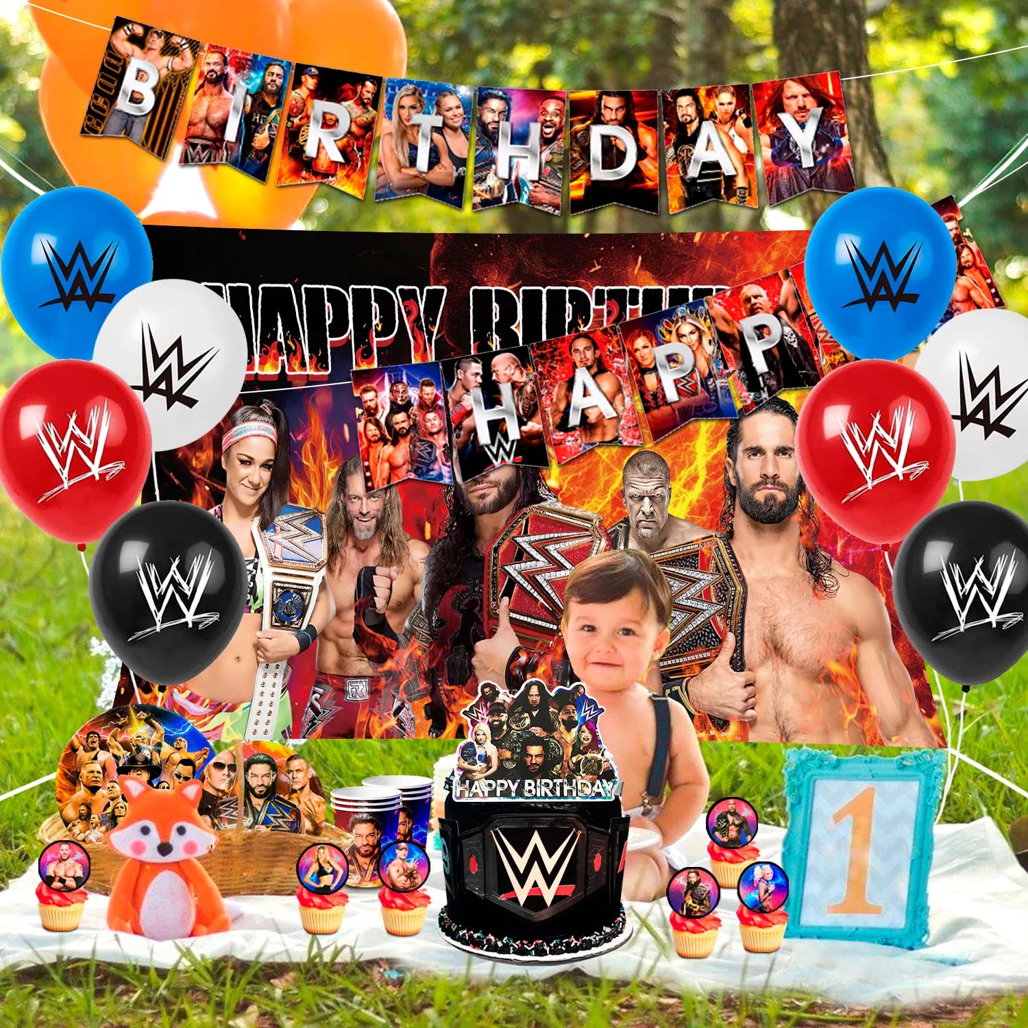 Wrestling Match Birthday Party Supplies, 10-Person Wrestling Match Party Decorations Tableware Set - Wrestling Match Balloons Background Banner Tablecloth and Other Theme Party Decorations
