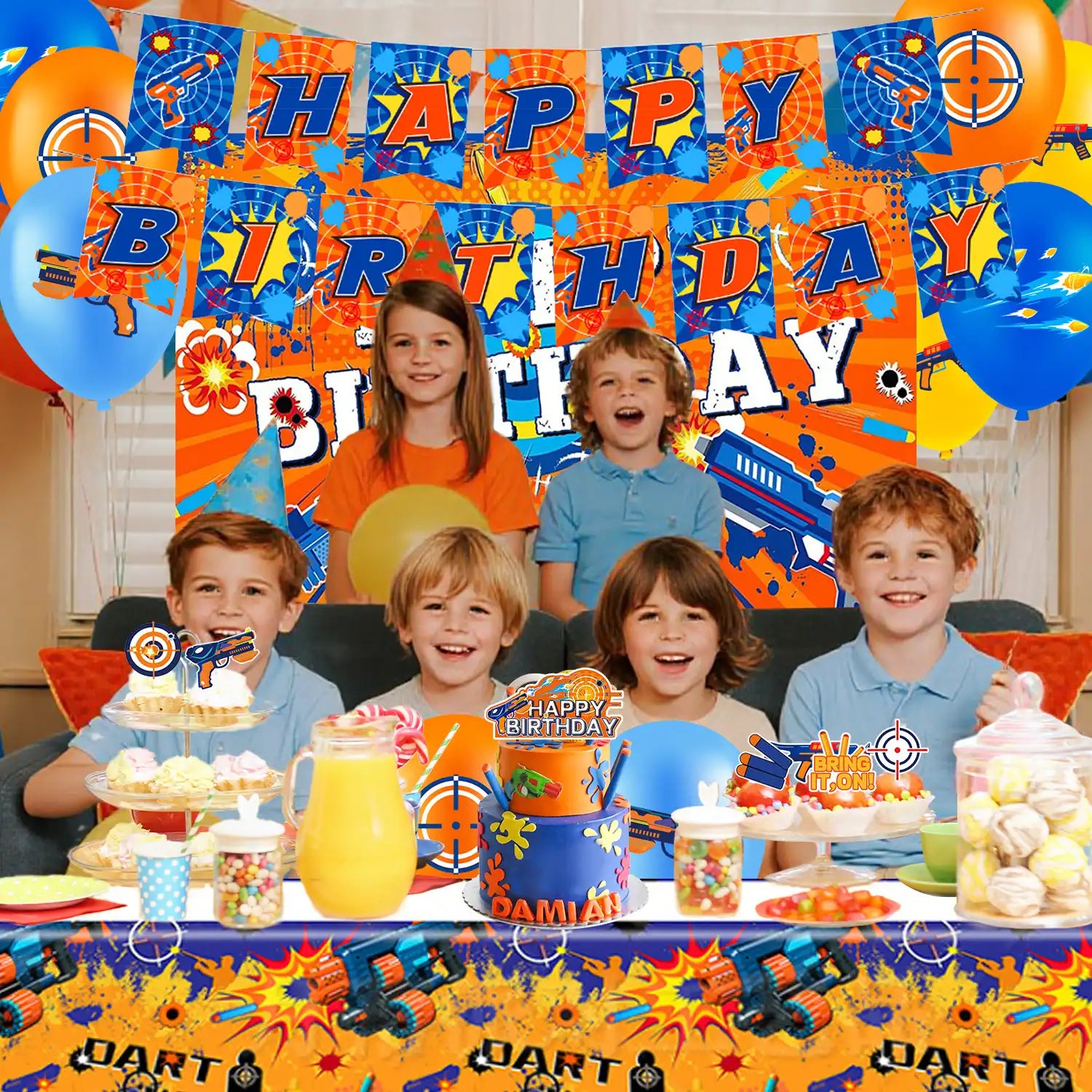 Dart War Party Decorations Supplies, 28pcs Dart Battle Birthday Party Decorations Set Including Dart War Balloons Cupcake Topper Banner etc Dart War Birthday Decorations/Dart Gun Party Decorations