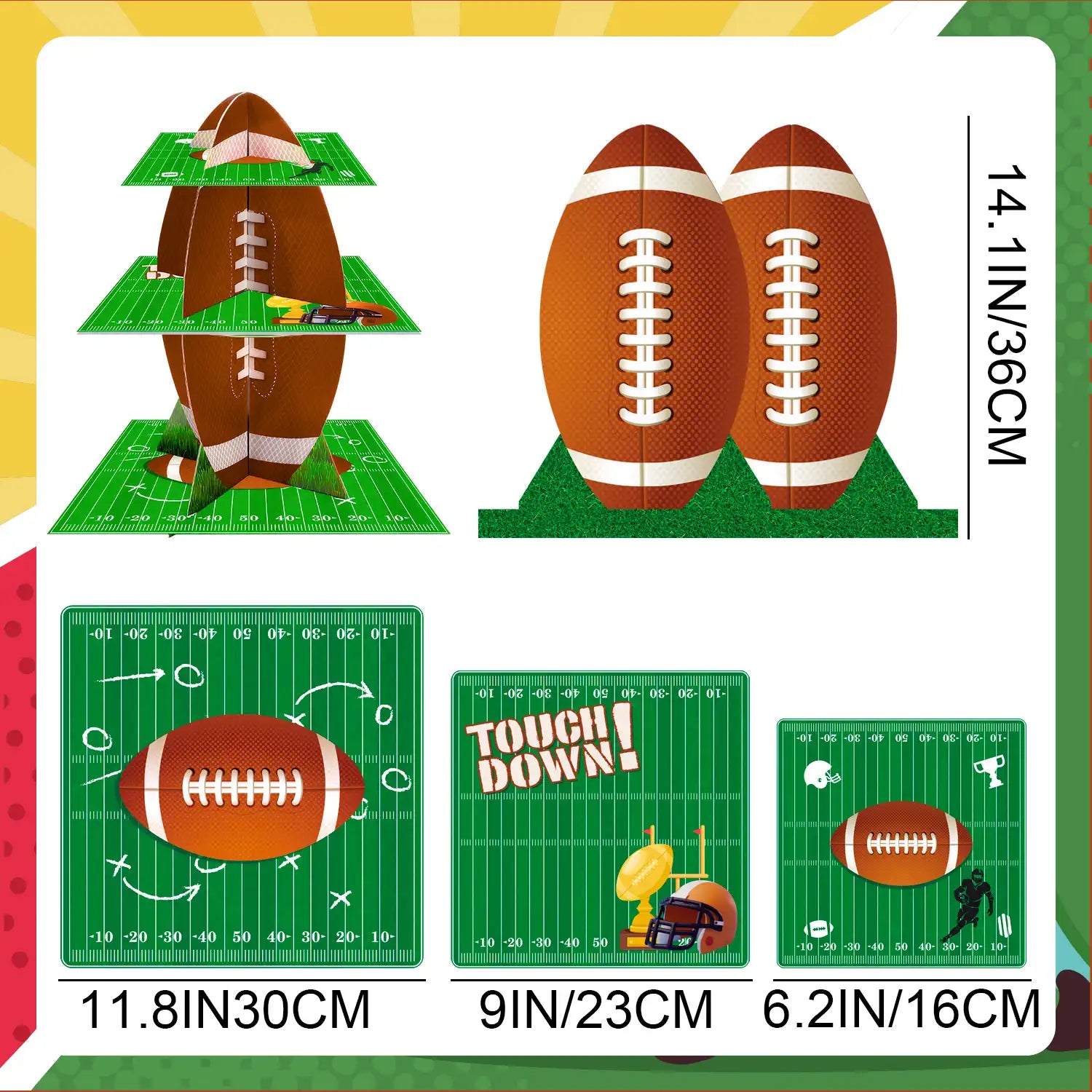 Football Cupcake Stand, 3 Tier Football Party Cake Stand/Football Dessert Stand/Football Cupcake Holder for Football Party Decorations, Super Bowl Decorations or Football Cake Decorations