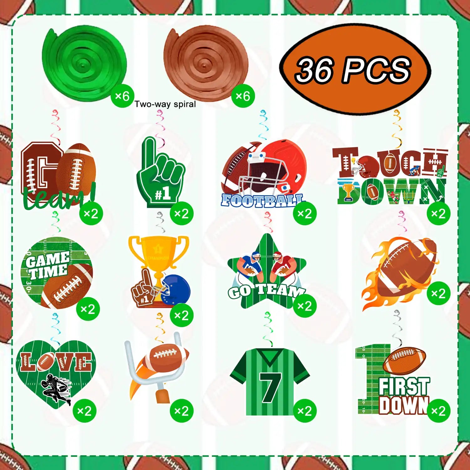 Football Hanging Swirls Decorations,36 Pcs Football Party Hanging Swirl,American Football Hanging Swirls&Football Hanging Spirals for Hanging Football Decorations&Football Birthday Party Decoration