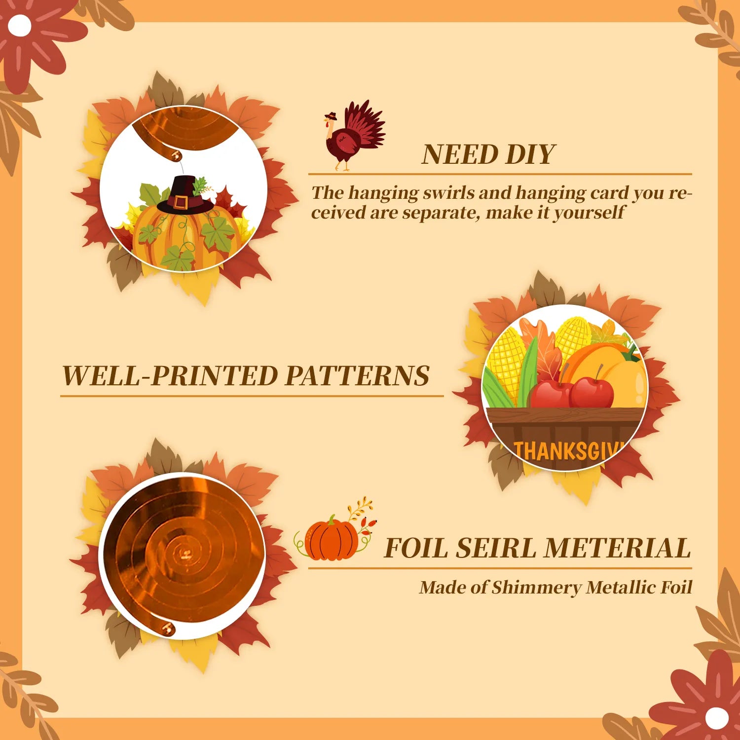 Thanksgiving Banner Hanging Swirls,17pcs Give Thanks Hanging Swirls&Banner Set-Happy Thanksgiving Hanging Swirls,Happy Thanksgiving Banner&Thanksgiving Foil Streamer,for Thanksgiving Party Decorations
