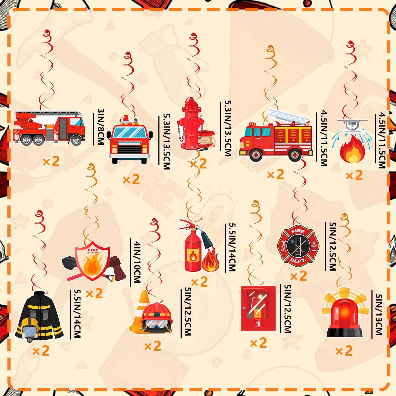 Fire Truck Birthday Decorations Set - Firetruck Birthday Decorations Banner & Fire Truck Party Hanging Swirls, Fire Resuce Theme Hanging Swirls for Firefighter Birthday Party Decorations Supplies