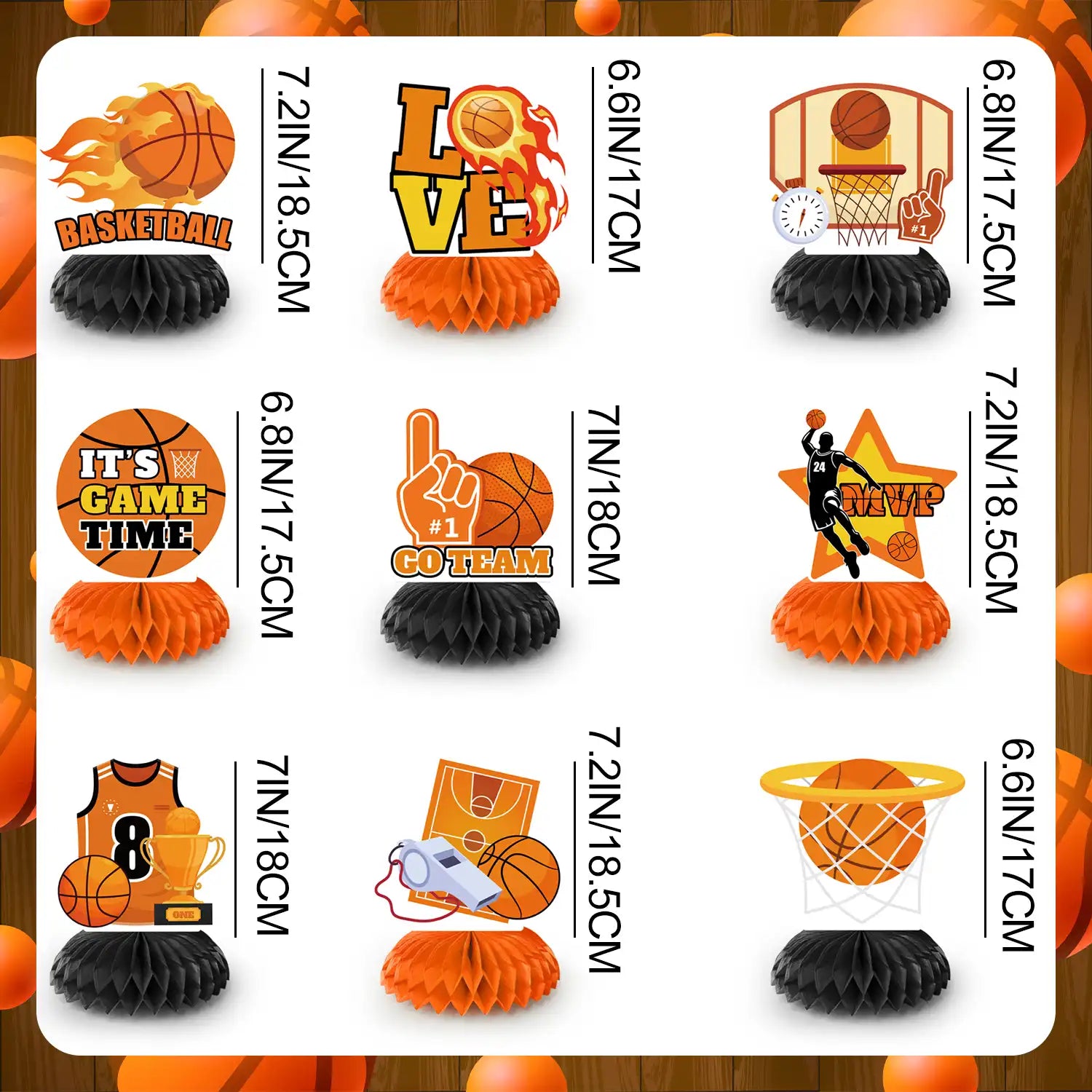 Basketball Honeycomb Centerpiece, 9pcs Basketball Birthday Honeycomb Centerpiece, Basketball Party Honeycomb Centerpieces & Basketball Centerpieces for Table, for Basketball Party Decorations Supplies