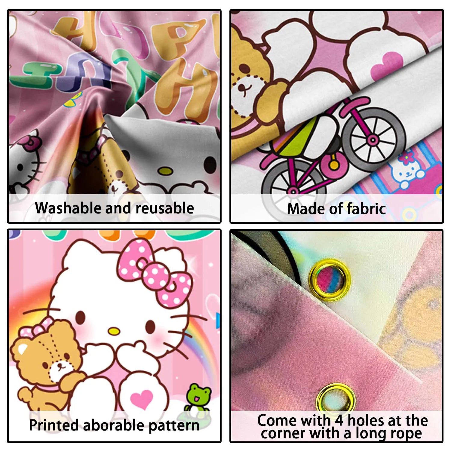 Hello Kitty Party Backdrop, 71x43'' Hello Kitty Birthday Party Background, Happy Birthday Hello Kitty Backdrop & Hello Kitty Birthday Backdrop, for Hello Kitty Party Decorations