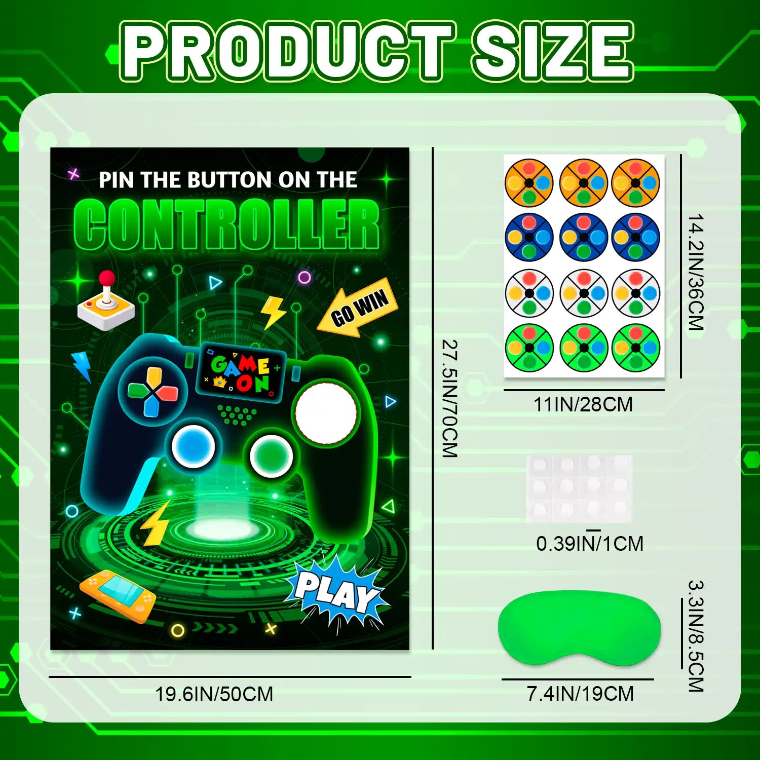 Pin The Button on The Video Game Party Game, Video Game Birthday Games Supplies - Video Game Party Game Poster, Video Game Button Sticker & Gaming Party Blindfold etc Video Game Birthday Decorations