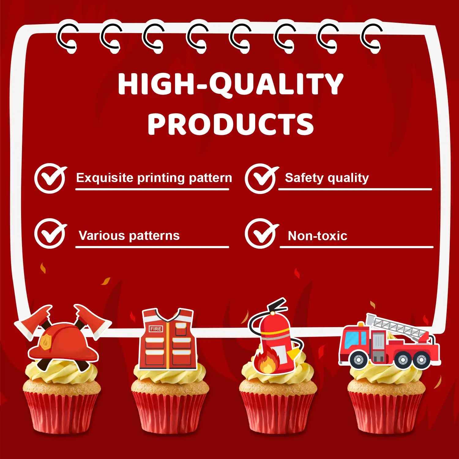 Firefighter Cake Topper, 25 Pcs Firefighter Birthday Cake Topper Set - Firefighter Party Cupcake Toppers & Firetruck Cake Toppers for Firefighter Party Decorations & Fire Truck Birthday Decorations