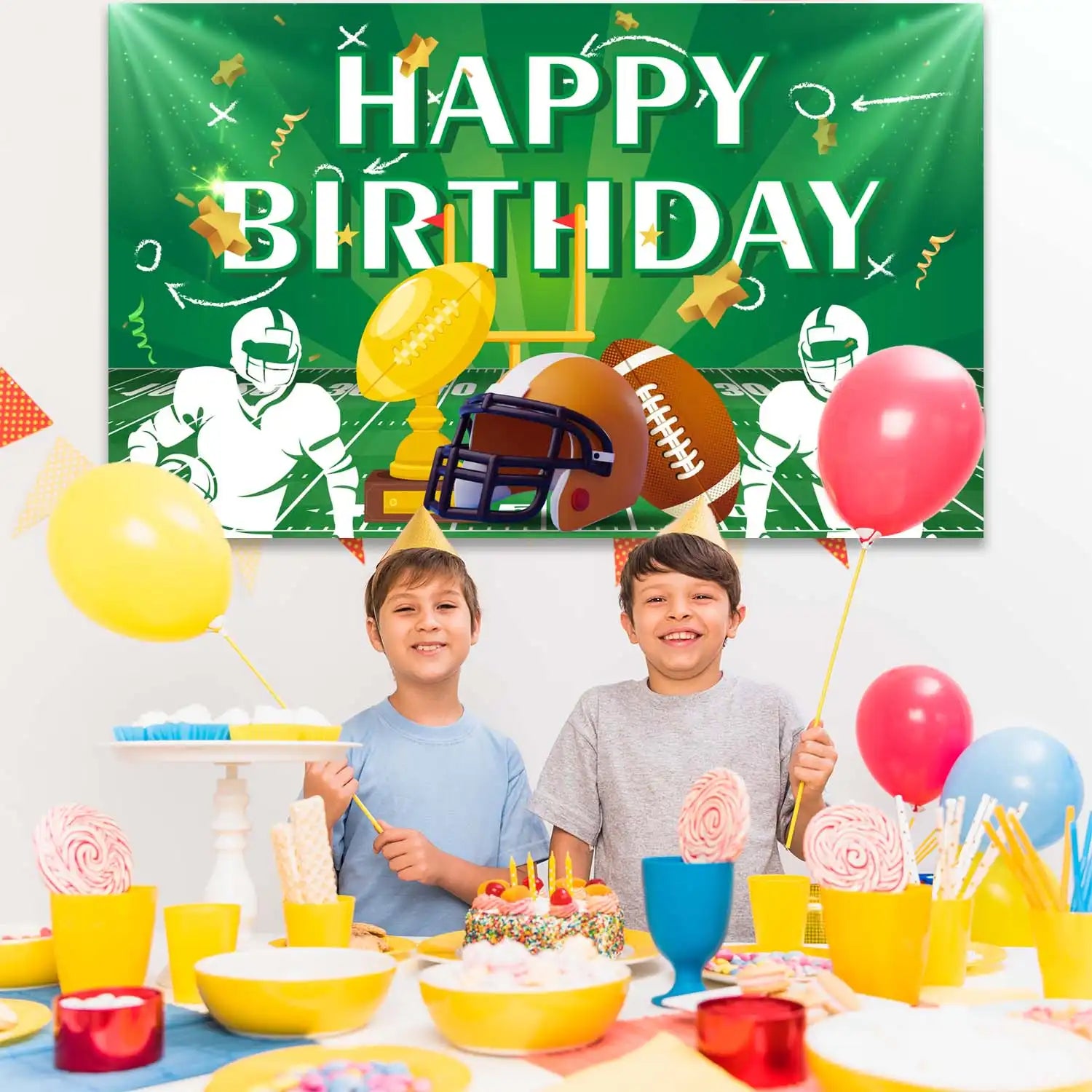 Football Party Backdrop, 71x43'' Football Birthday Party Background, Happy Birthday Football Backdrop & Football Birthday Backdrop, for Football Party Decorations & Football Birthday Decorations