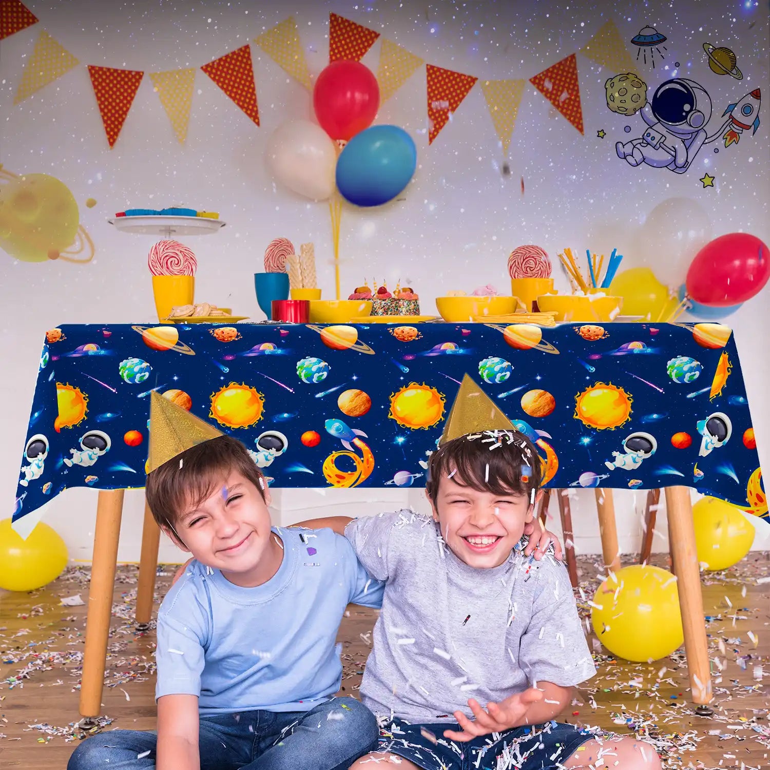 Space Tablecloth, 3 Pcs Outer Space Party Table Cloth Set - Astronaut Table Covers, Space Birthday Party Tablecloth & Space Themed Table Covers for Space Birthday Decorations & Space Party Decorations