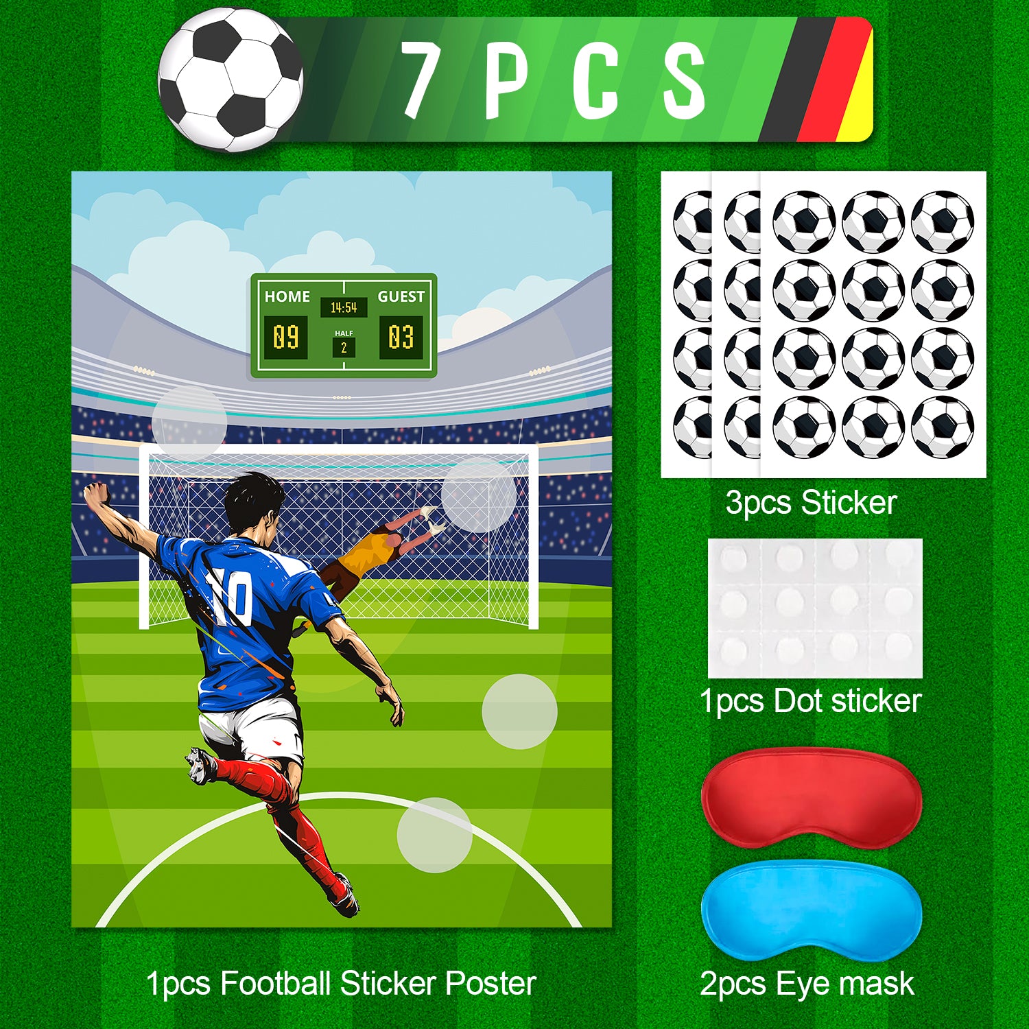 Pin The Soccer on The Goal Kids Party Games, 7 Pcs Soccer Birthday Party Games Supplies - Soccer Party Games Poster, Soccer Game Stickers & Soccer Decorations Blindfold etc Soccer Party Decorations