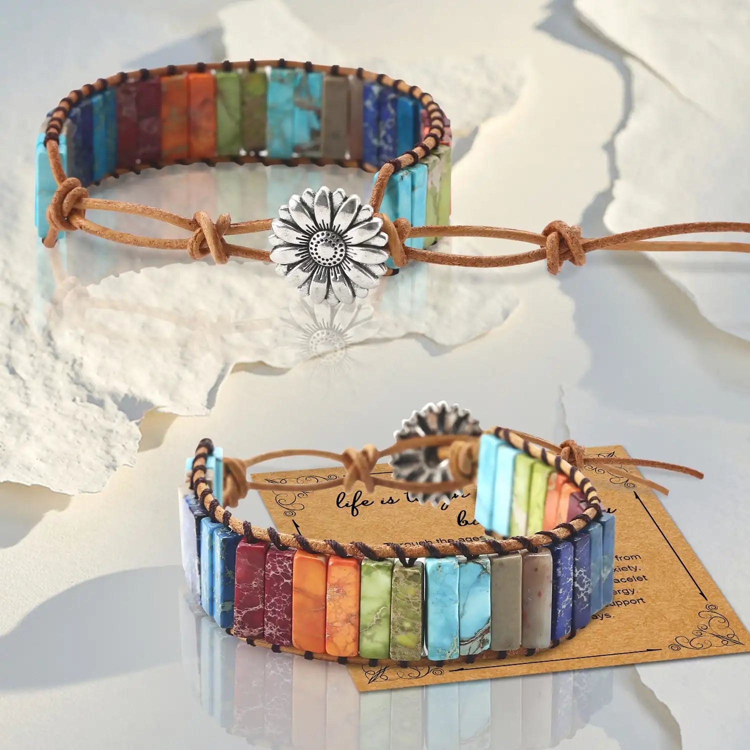 Handmade Rectangular Stone Bracelets, 3 to 6 Inch Wrap Natural Stone Bracelet, Inspirational Gifts Bracelets Bohemian Colorful Gemstone Jewelry, Adjustable Inspirational Bracelets for Women