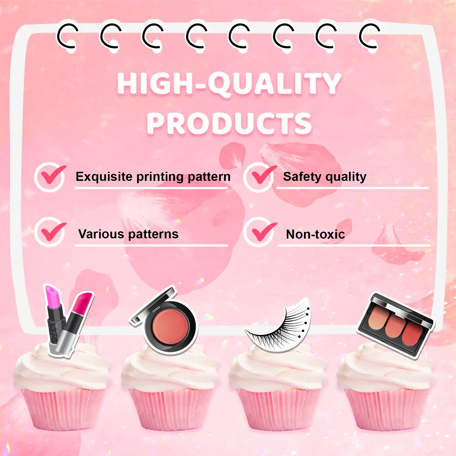 Makeup Cake Decorations, 24 Pcs Makeup Cupcake Toppers/Makeup Party Cupcake Toppers + 1 Pcs Makeup Theme Cake Toppers/Makeup Cake Topper for Makeup Birthday Party Decorations & Spa Party Decorations