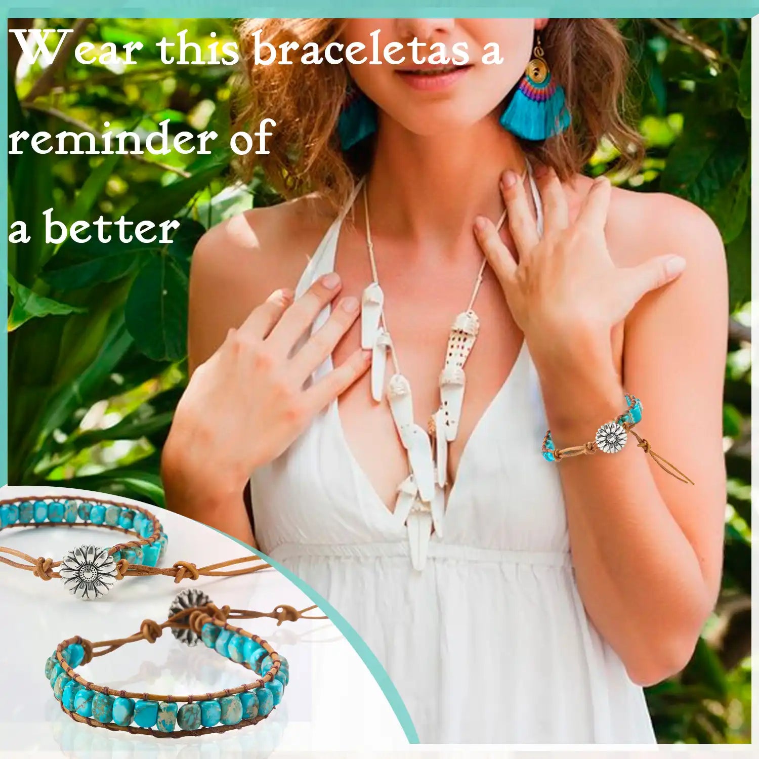 Turquoise Oval Bracelet for Women, Turquoise Beaded Bracelets Stackable Natural Stone Wrap Bracelets Natural Healing Bracelets Stone Bohemian Jewelry for Women