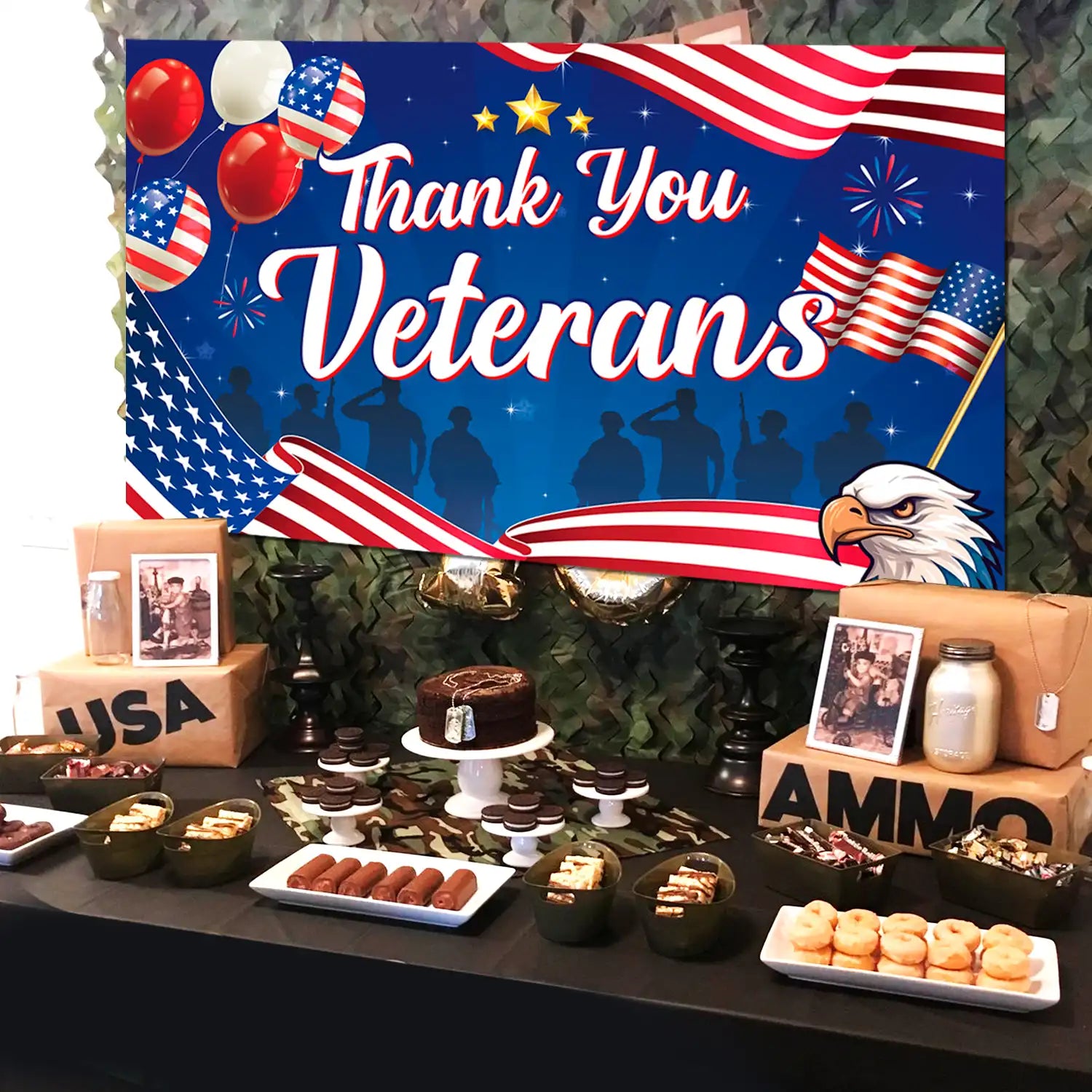 Thank You Veterans Backdrop, 70.8x43.3 Inch Veterans Background Cloth, Happy Veterans Day Backdrop Banner or Veterans Day Party Backdrop, for Veterans Day Decorations & Veterans Photo Booth Props