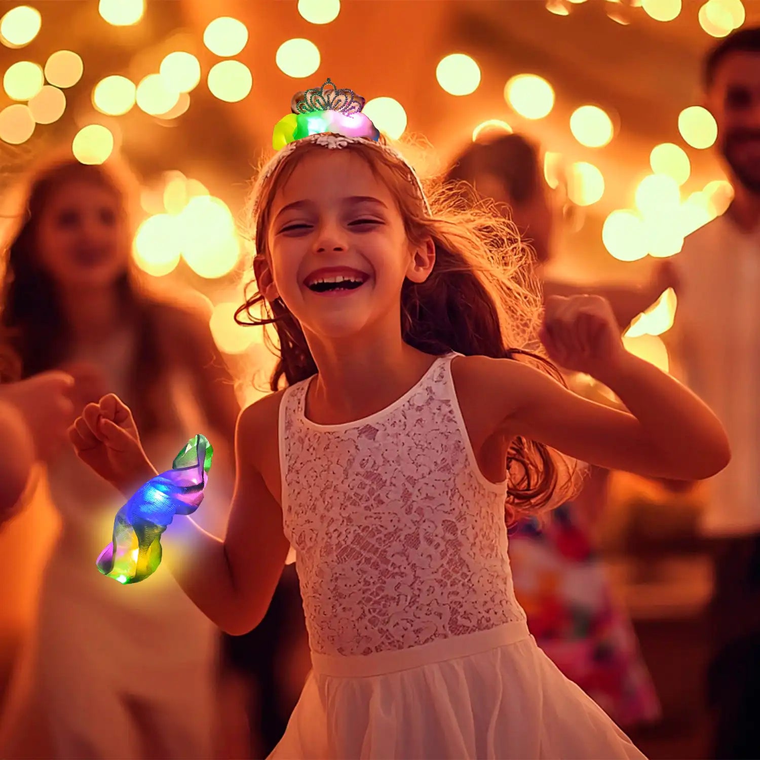 Light Up Scrunchies with Crown, 2 Pcs Glow Scrunchies Set - Glow in The Dark Scrunchies, Led Light Up Hair Scrunchies & Glow in The Dark Hair Ties, for Girls/Women Led Light Up Hair Accessories(Green)