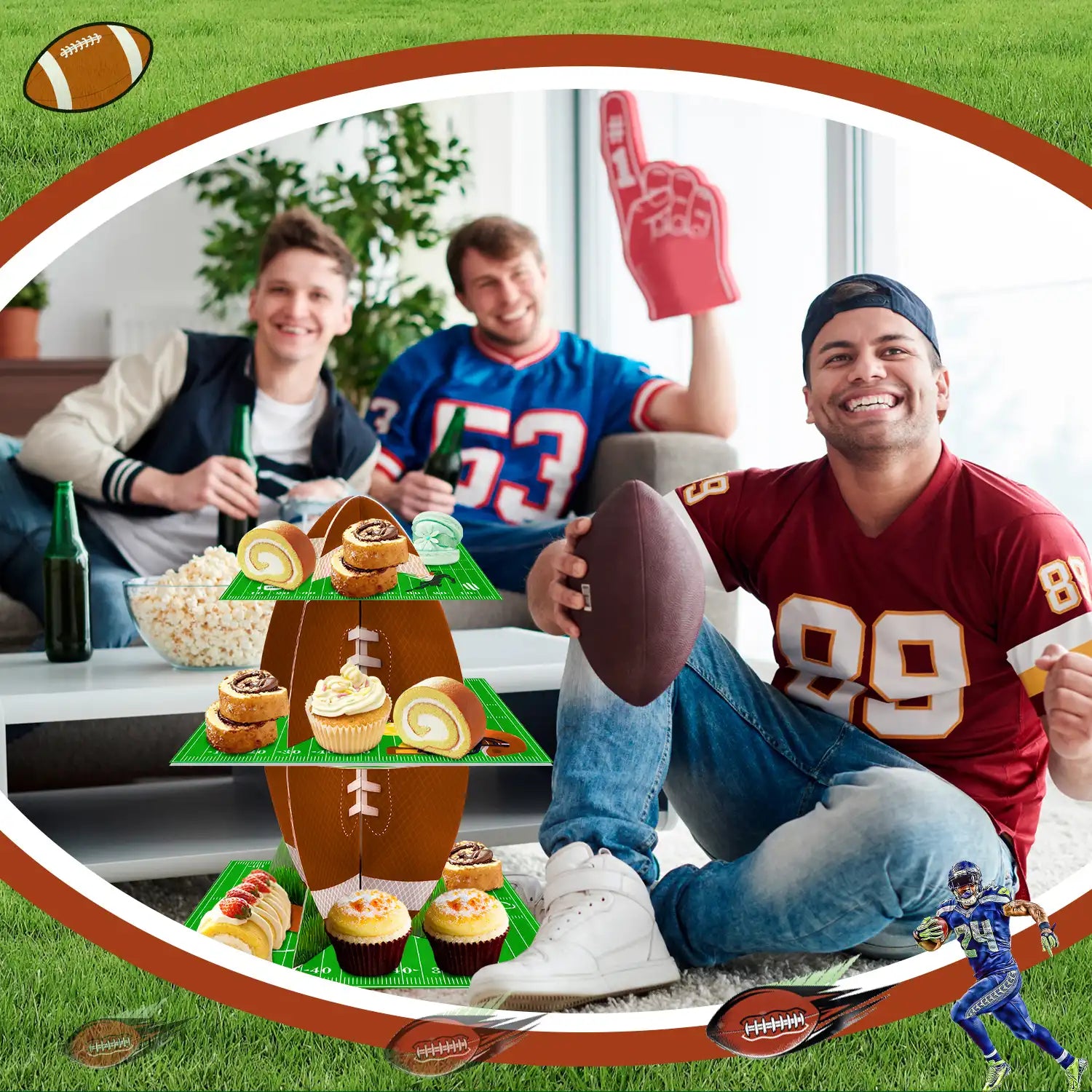 Football Cupcake Stand, 3 Tier Football Party Cake Stand/Football Dessert Stand/Football Cupcake Holder for Football Party Decorations, Super Bowl Decorations or Football Cake Decorations