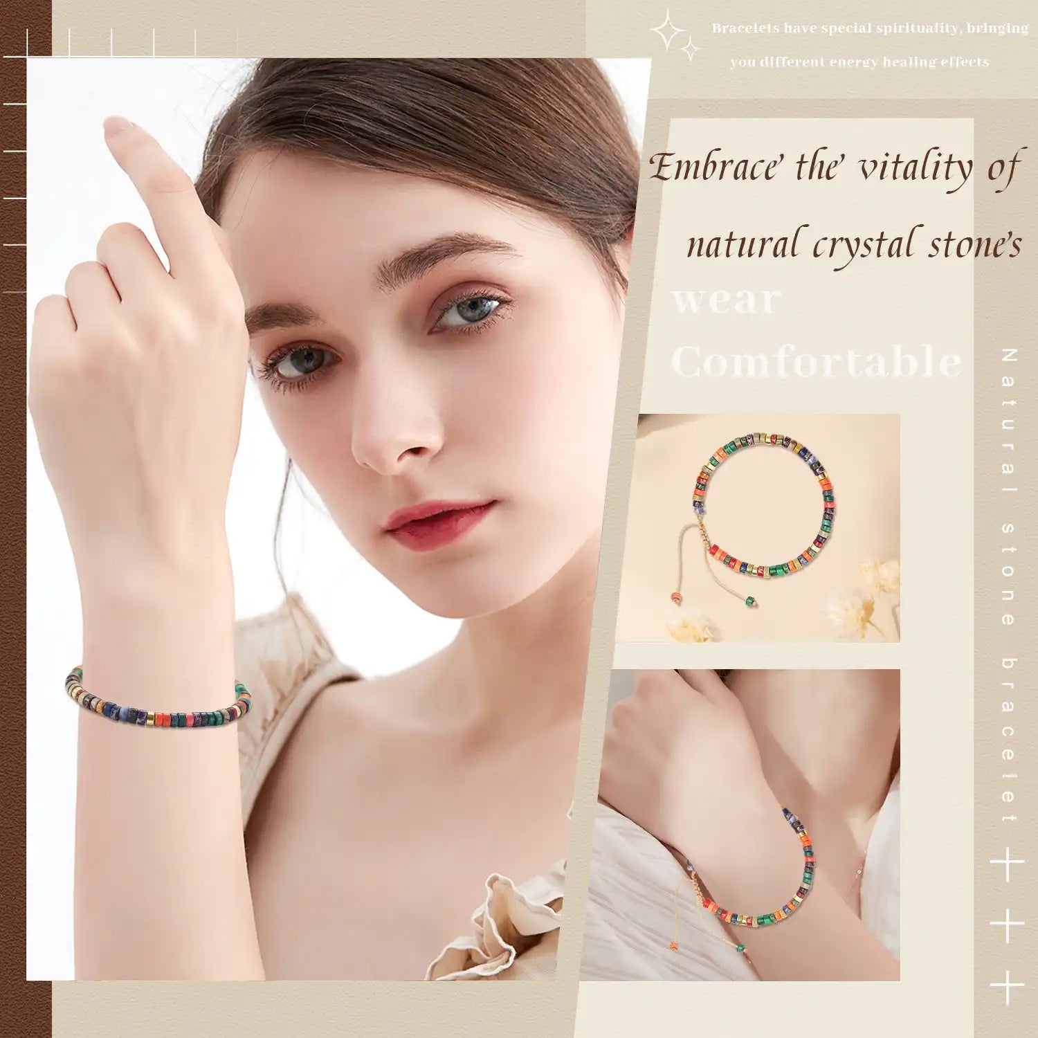 Adjustable Bracelet for Women, 3-6'' Natural Stone Bracelets Semi-Precious Gemstone Beaded Bracelets Healing Crystal Bracelet, Spiritual Bracelet Gift