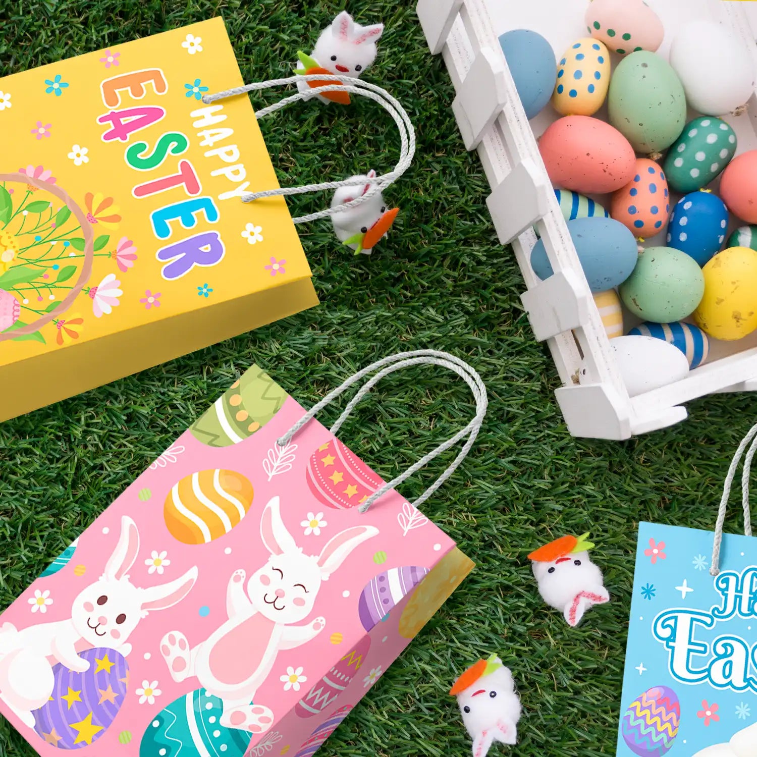Easter Gifts Bags with Handles, 24 Pcs Easter Paper Treat Bags Easter Paper Handle Bags Easter Party Bags Easter Snack Paper Bags Easter Paper Lunch Bags, for Bunny Birthday Decorations Supplies