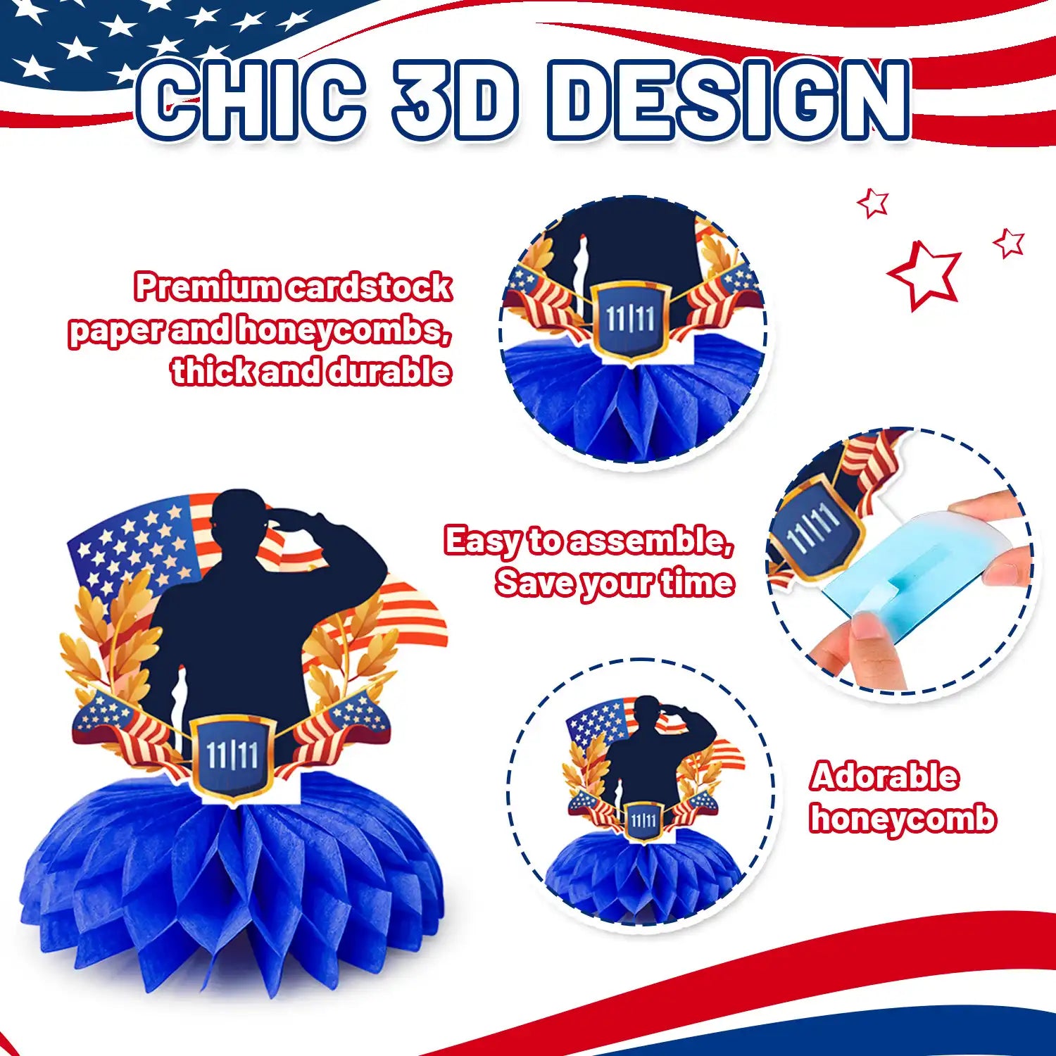 Veterans Day Decorations Honeycomb Centerpieces,9 Pcs Happy Veterans Day Honeycomb Centerpieces/Thank You Veterans Honeycomb Centerpieces/Veterans Day Party Honeycomb,for Happy Veterans Party Supplies