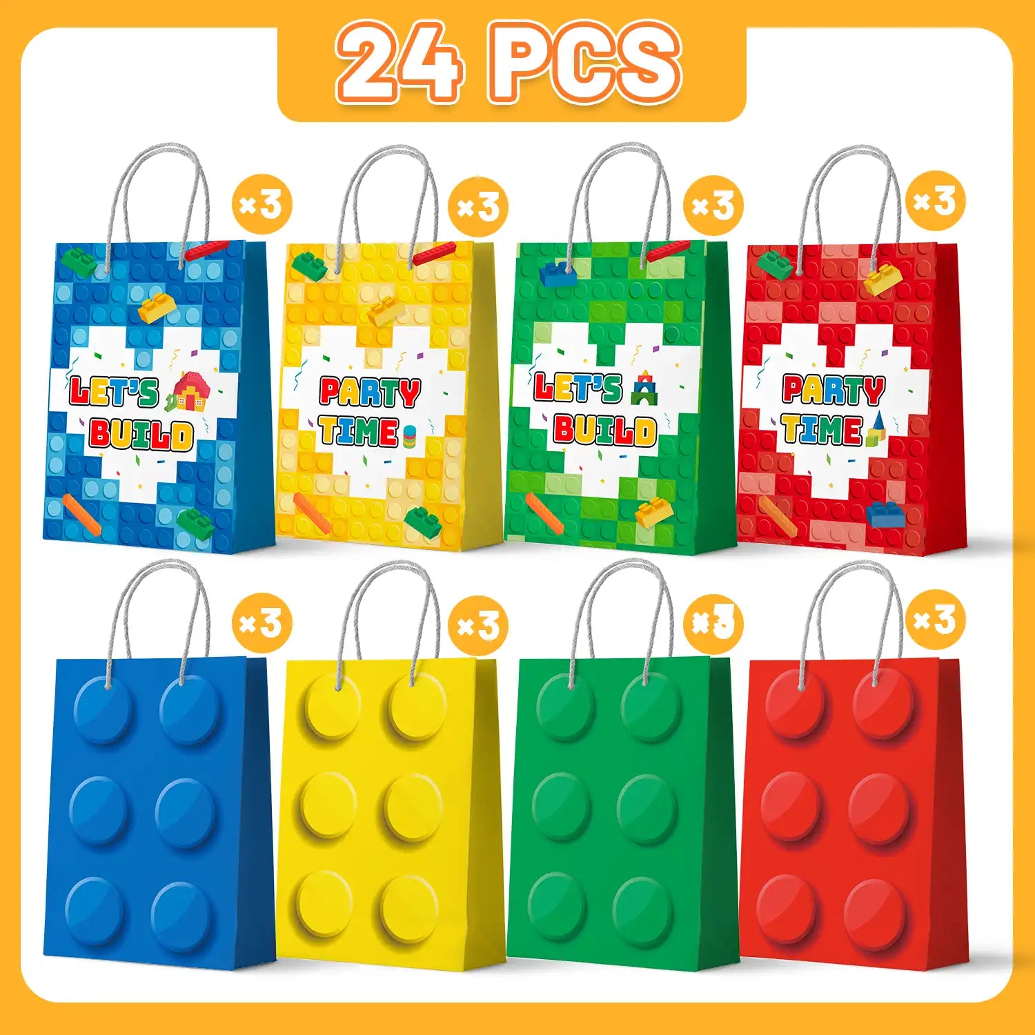 Building Block Party Favor Bags,24 Pcs Building Block Gift Bags Set - Building Block Party Bags,Building Block Party Present Bags & Bricks Theme Paper Bag for Building Block Birthday Party Decorations