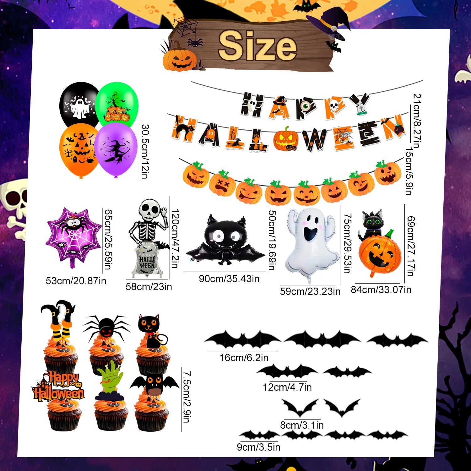 Happy Halloween Decorations,55Pcs Halloween Party Kit - Happy Halloween Banner,Halloween Balloons & Halloween Deocration Foil Balloons & Halloween Cake Topper etc Halloween Party Decorations Supplies