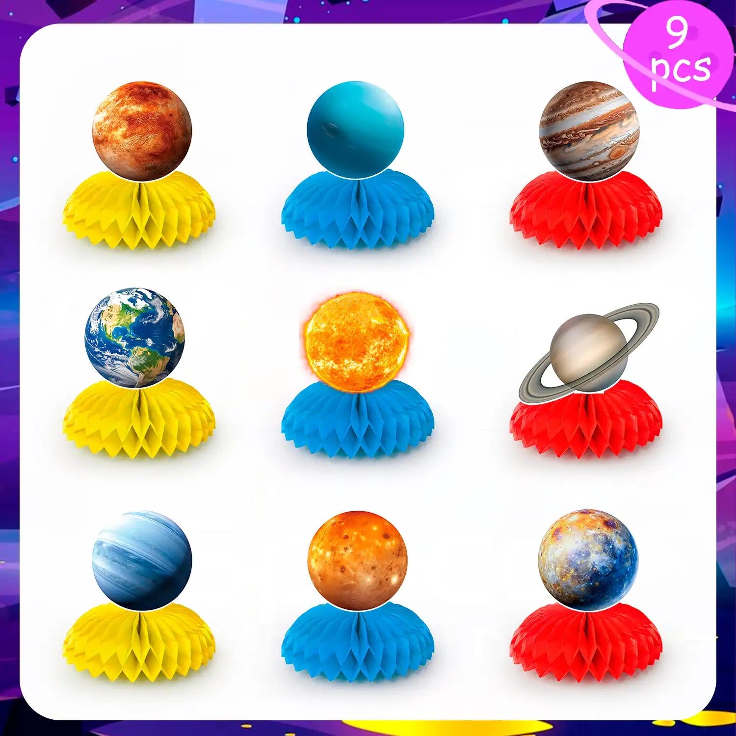 Solar System Theme Honeycomb Centerpieces, 9 Pcs Solar System Honeycomb Centerpieces, Space Honeycomb Centerpieces & Planet Honeycomb Centerpieces, for Outer Space Themed Party Decorations