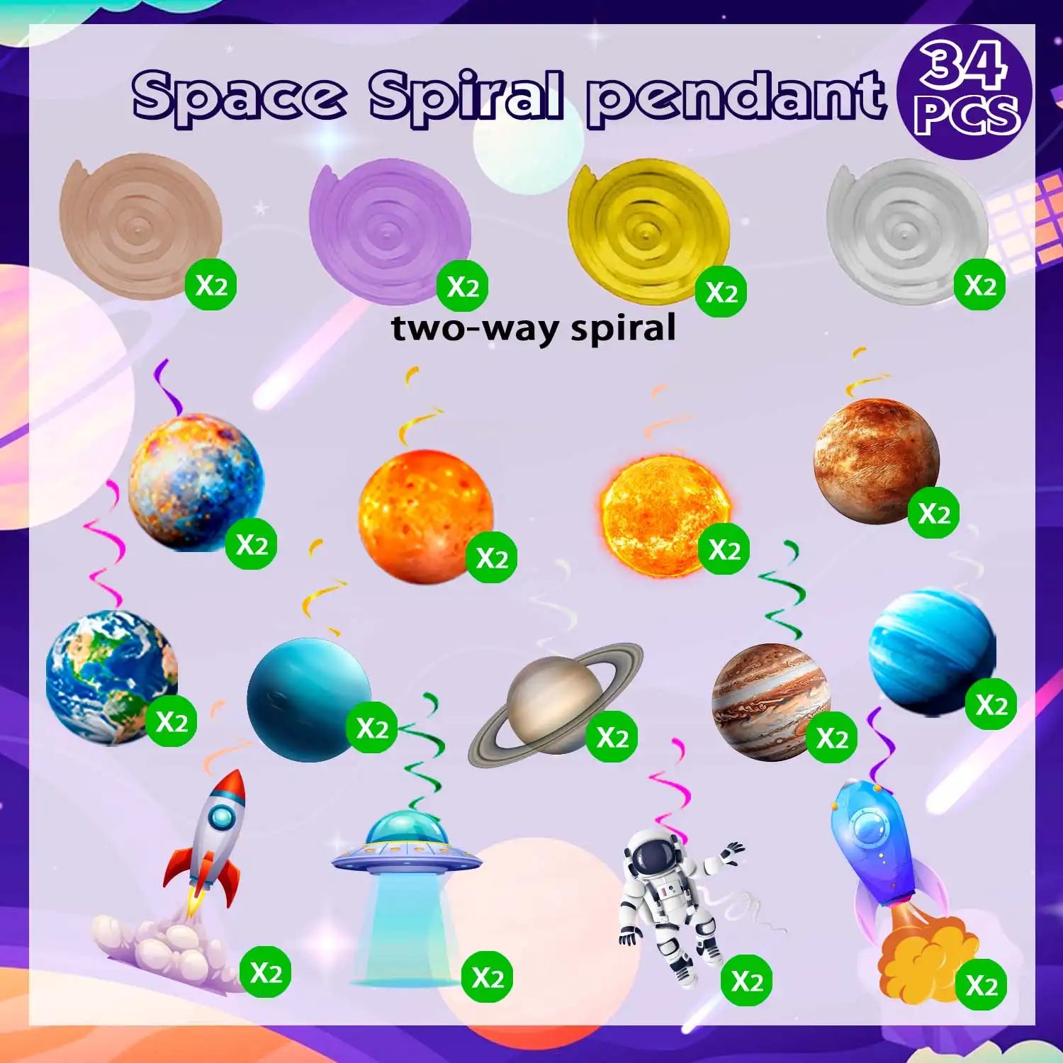 Solar System Hanging Swirl, 34pcs Space Themed Party Decorations - Outer Space Party Ceiling Hanging Swirls, Space Themed Party Swirls Streamers & Planets Swirl Decorations etc Space Party Decorations