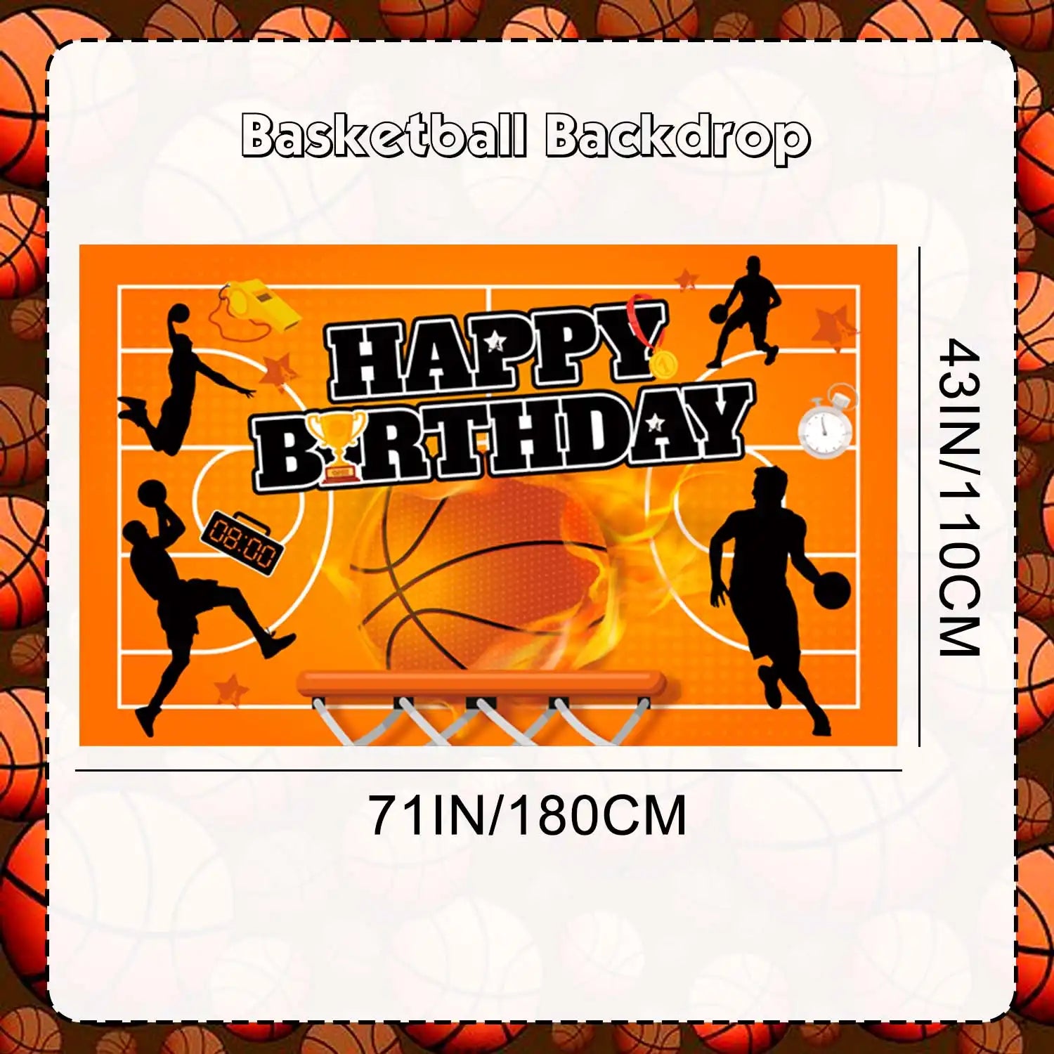 Basketball Backdrop, 71''x43'' Basketball Happy Birthday Backdrop, Basketball Birthday Backdrop & Basketball Party Backdrop, for Basketball Party Decorations & Basketball Birthday Decorations