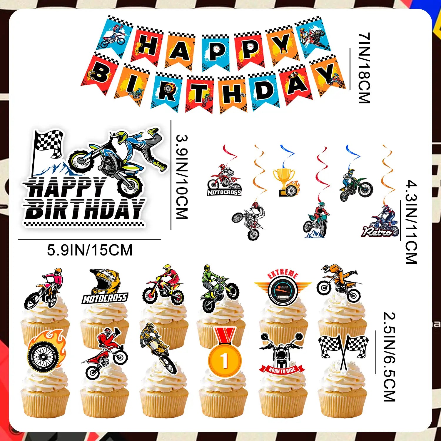 Dirt Bike Birthday Party Decorations, 20 Pcs Dirt Bike Party Supplies - Motorcycle Birthday Banner, Motocross Party Hangling Swirls & Dirt Bike Birthday Cake Topper etc Motorcycle Birthday Decorations