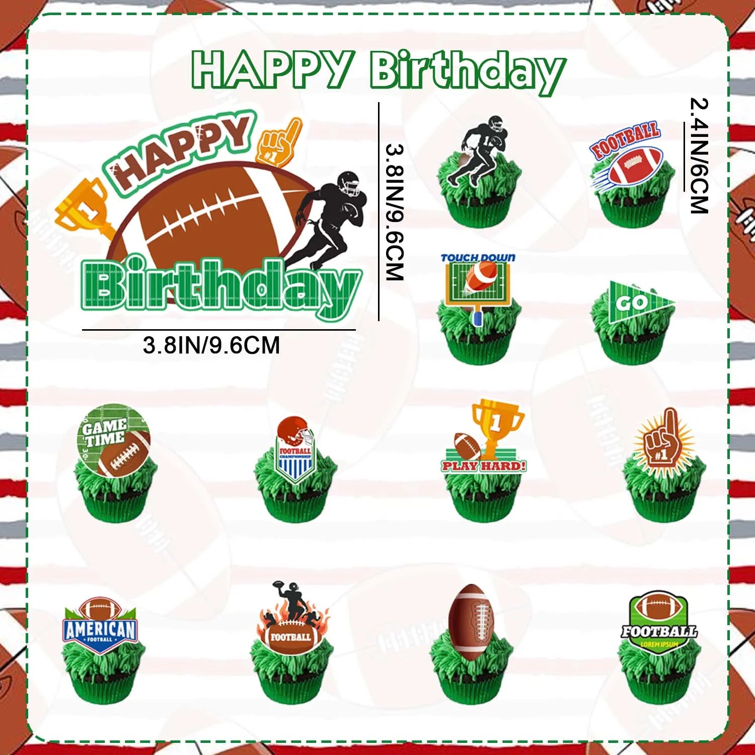 Super Bowl Cake Toppers, 12 Pcs Football Cupcake Toppers Rugby Ball Cupcake Decoration & 1 Pcs Football Birthday Cake Topper/Football Cake Decorations for Football Birthday Party Decorations