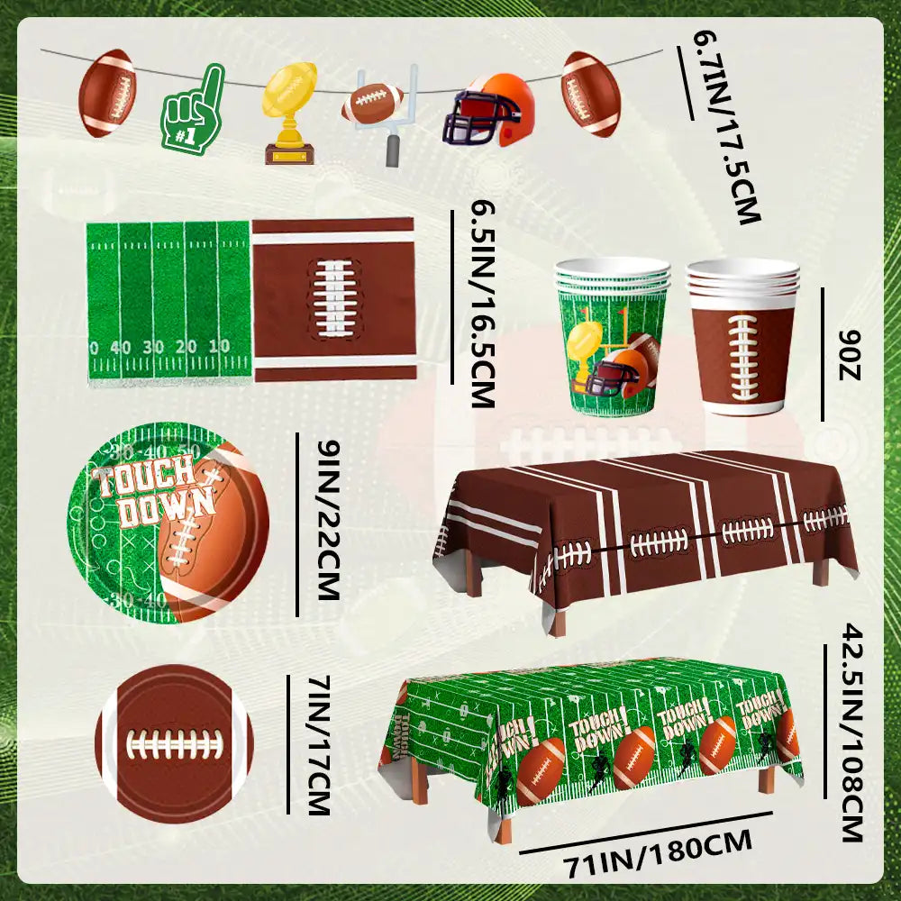 Football Party Supplies Tableware, 24Guests Football Party Tableware Set - Football Plates and Napkins Cup Tablecloth & Swirls etc Football Party Decorations for Football Birthday Party,Tailgate Party