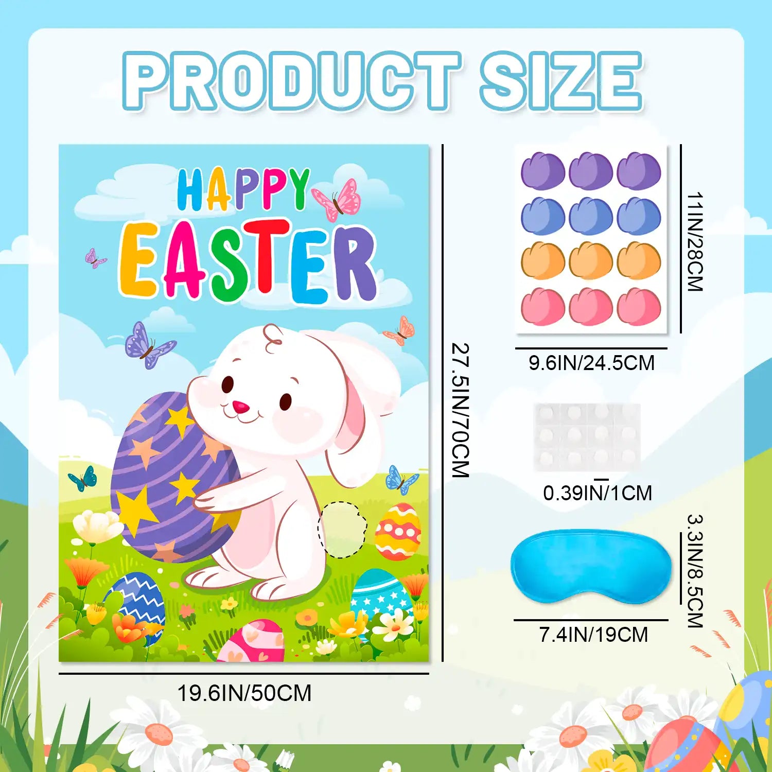 Pin The Tail on The Bunny Easter Games, 7 Pcs Pin The Tail on The Bunny Game Supplies - Easter Games Poster, Bunny Tail Easter Stickers & Easter Party Blindfold etc Easter Party Decorations Supplies