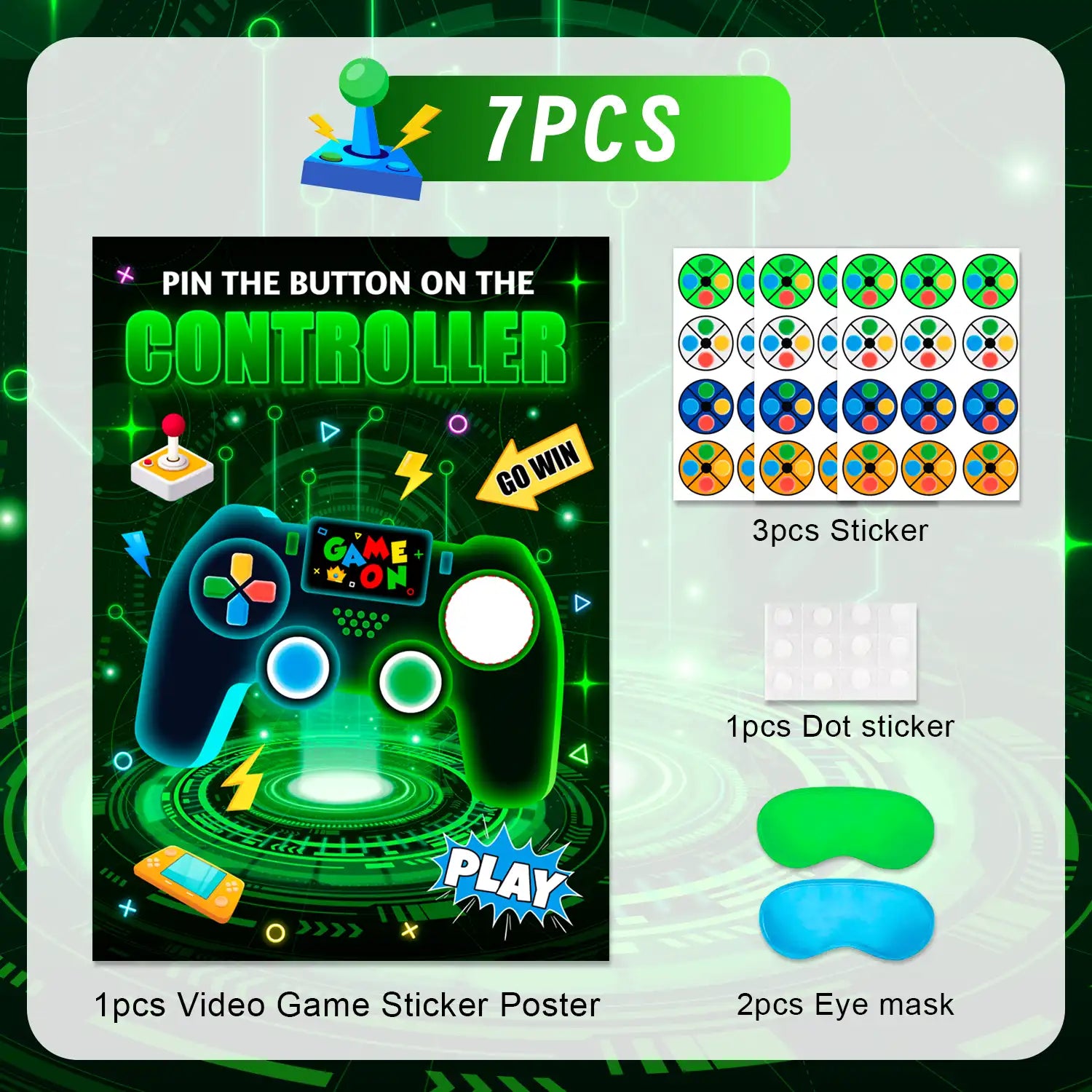 Pin The Button on The Video Game Party Game, Video Game Birthday Games Supplies - Video Game Party Game Poster, Video Game Button Sticker & Gaming Party Blindfold etc Video Game Birthday Decorations