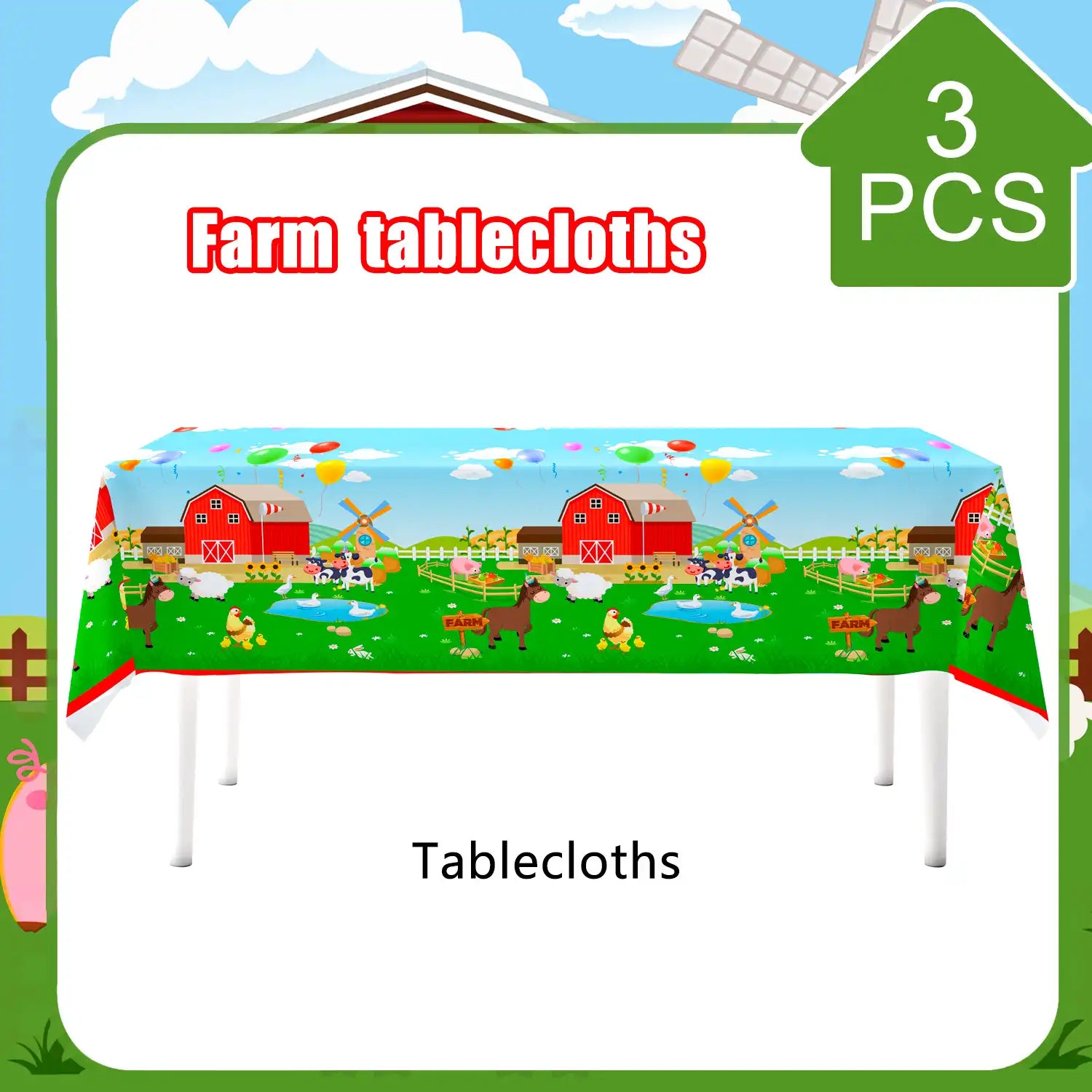 Farm Animal Tablecloth,3pcs Barnyard Theme Tablecloths Set - Farm Animal Party Tablecloth,Farm Tablecloth & Farm Animals Tablecover, for Farm Party Decorations & Farm Birthday Decorations Supplies