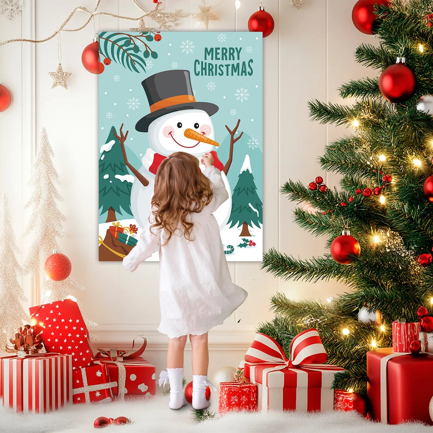 Christmas Pin The Nose Game, 5 Pcs Pin The Nose on The Snowman Game Supplies - Christmas Pin The Poster, Christmas Party Blindfold and Carrot Nose Christmas Stickers for Kids Christmas Party Games