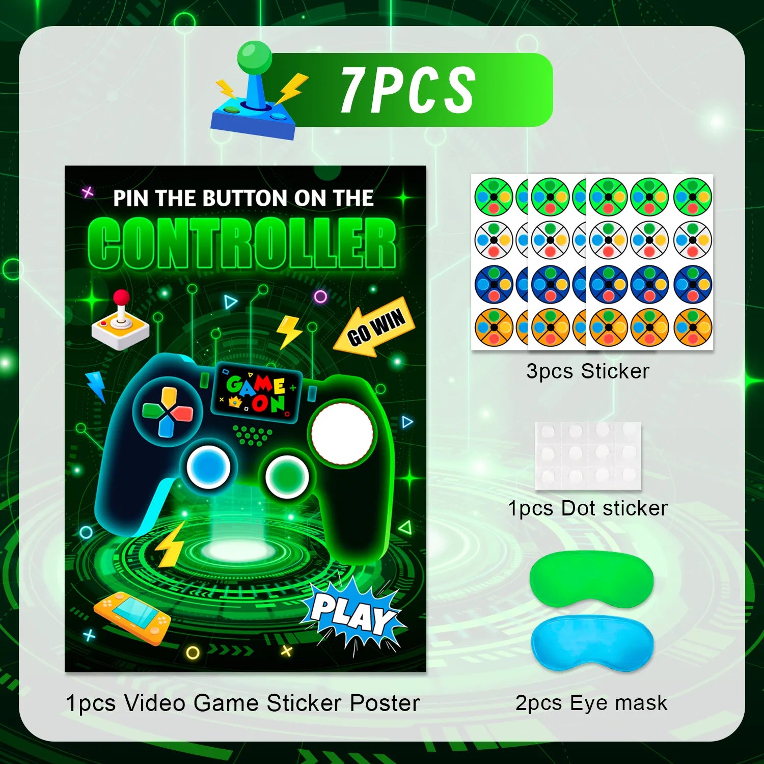 Pin The Button on The Video Game Party Game, Video Game Birthday Games Supplies - Video Game Party Game Poster, Video Game Button Sticker & Gaming Party Blindfold etc Video Game Birthday Decorations