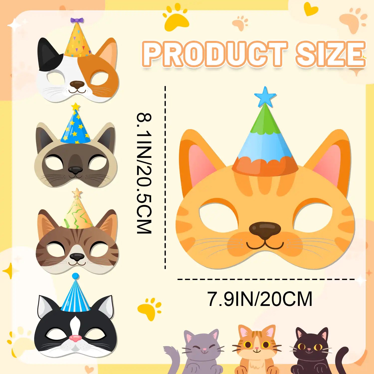 Cat Birthday Masks, 24 Pcs Kitten Birthday Party Masks Set - Cat Party Favor Masks, Cat Party Masks & Cat Masks for Kids Party, for Cat Birthday Decorations & Cat Birthday Photo Booth Props