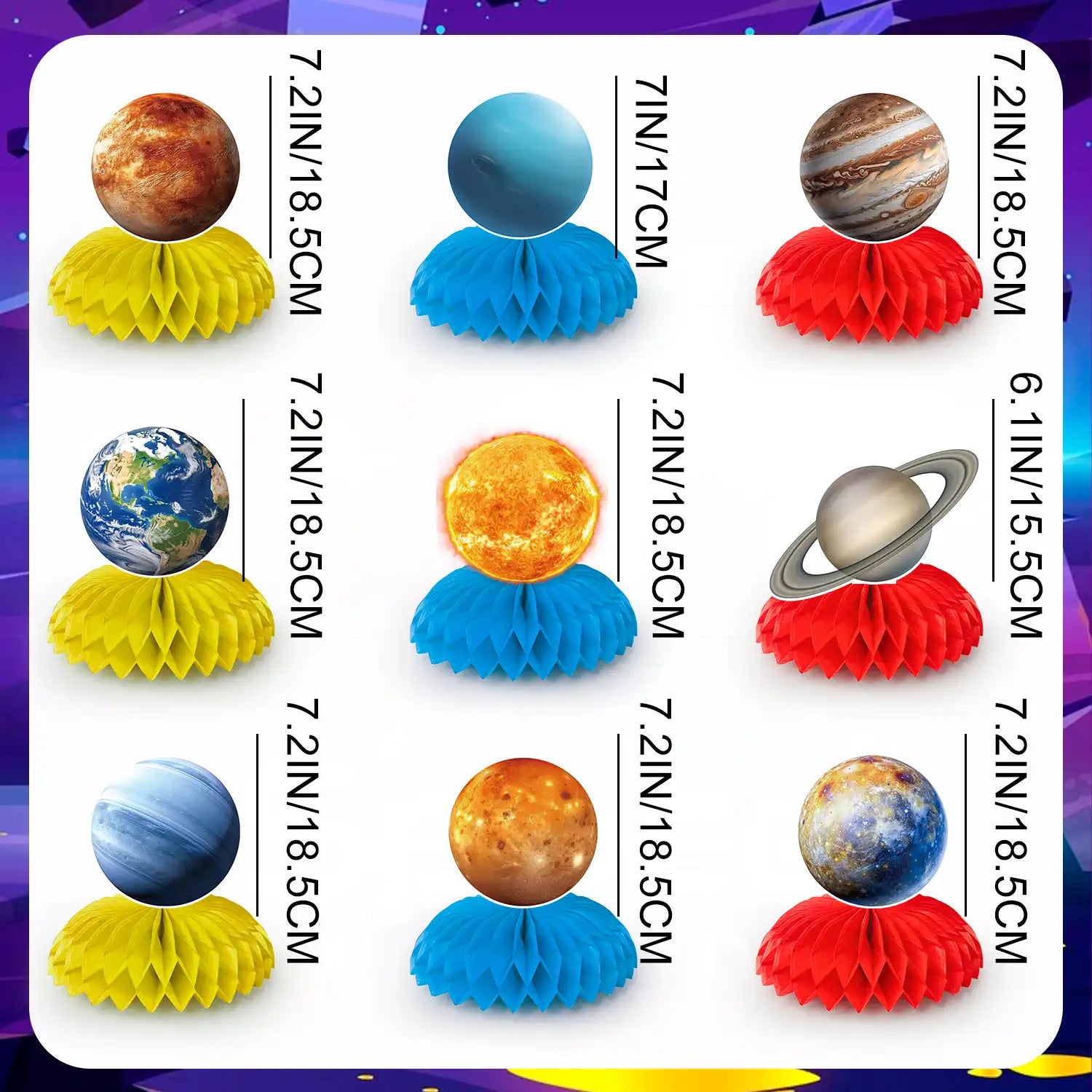 Solar System Theme Honeycomb Centerpieces, 9 Pcs Solar System Honeycomb Centerpieces, Space Honeycomb Centerpieces & Planet Honeycomb Centerpieces, for Outer Space Themed Party Decorations