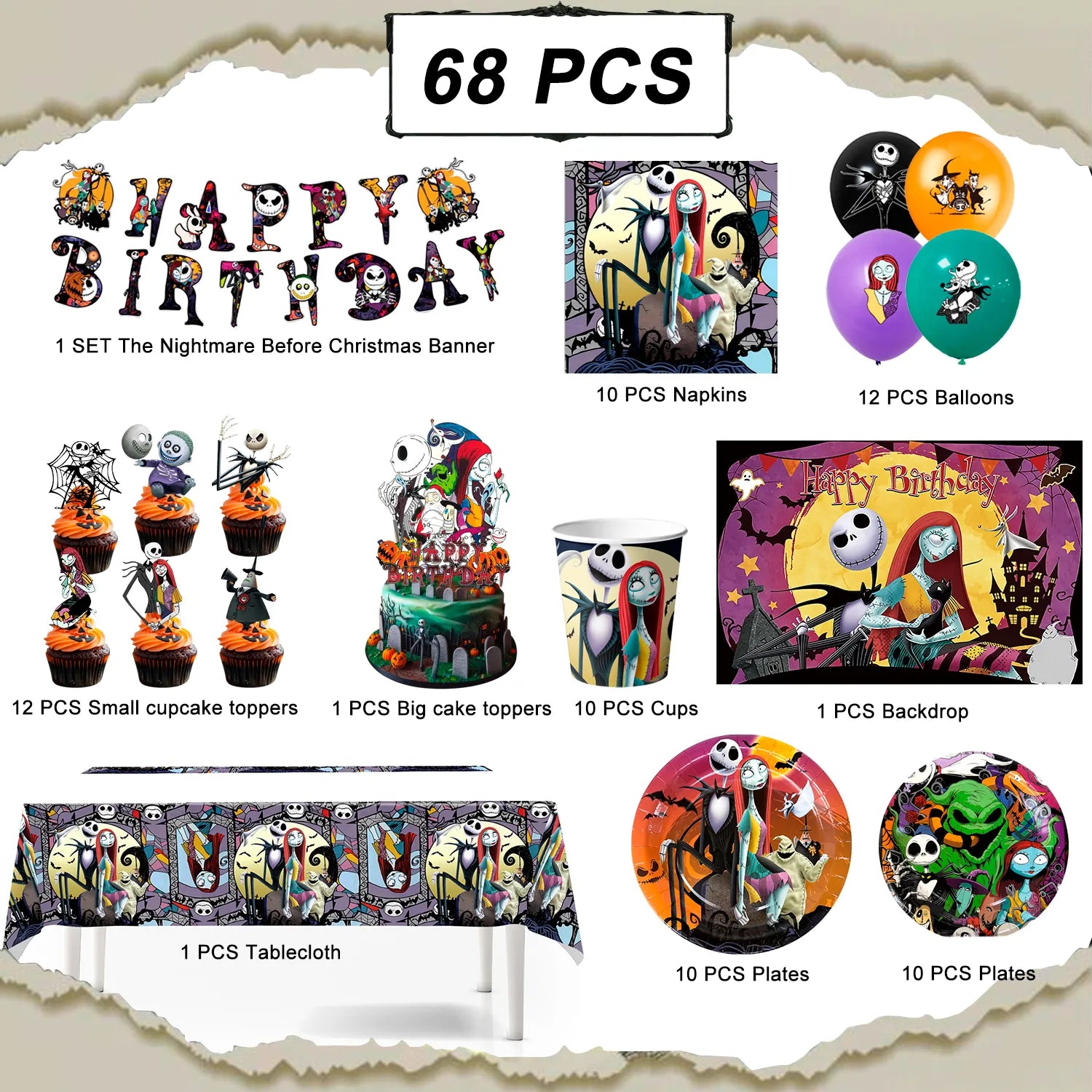 68 Pcs The Nightmare Before Christmas Birthday Party Decorations and Tableware - The Nightmare Before Christmas Plates Tablecloth Napkins and Balloons Banners Backdrop etc. for Christmas Party Supplies
