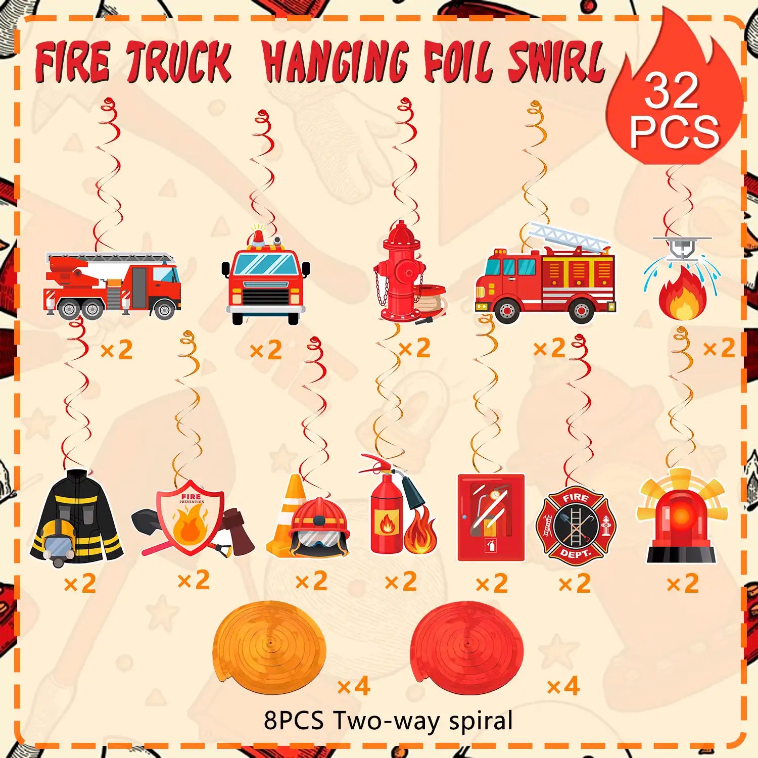 Fire Truck Birthday Decorations Set - Firetruck Birthday Decorations Banner & Fire Truck Party Hanging Swirls, Fire Resuce Theme Hanging Swirls for Firefighter Birthday Party Decorations Supplies