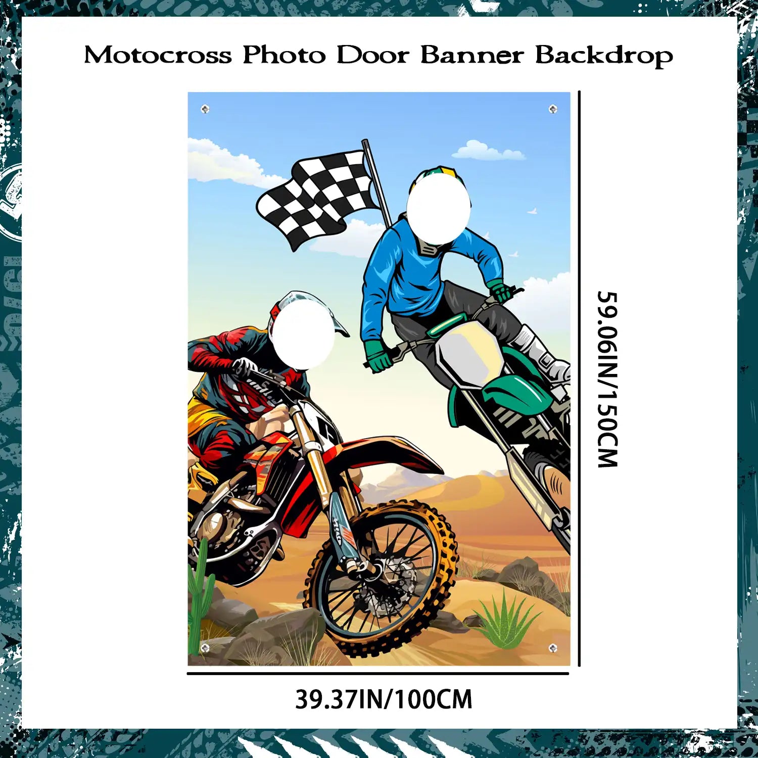 Dirt Bike Photography Background, 59.06''x39.37'' Motocross Photo Backdrop, Motocross Face Photography Backdrop & Motorcycle Happy Birthday Backdrop for Dirt Bike Birthday Party Decorations