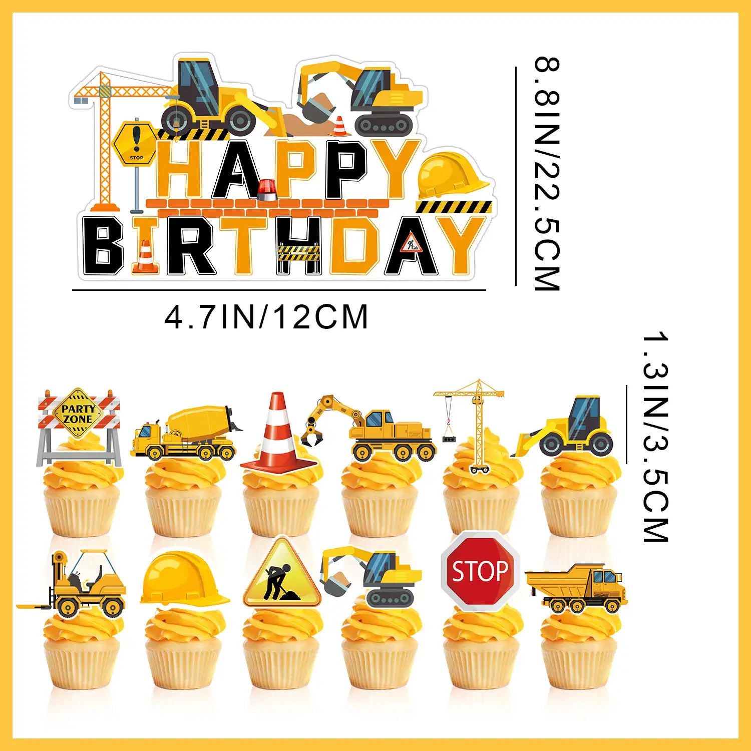 Construction Cake Topper, 13 Pcs Construction Cake Decorations Set-Construction Birthday Cake Topper & Construction Cupcake Toppers/Excavator Cupcake Toppers for Construction Birthday Party Supplies