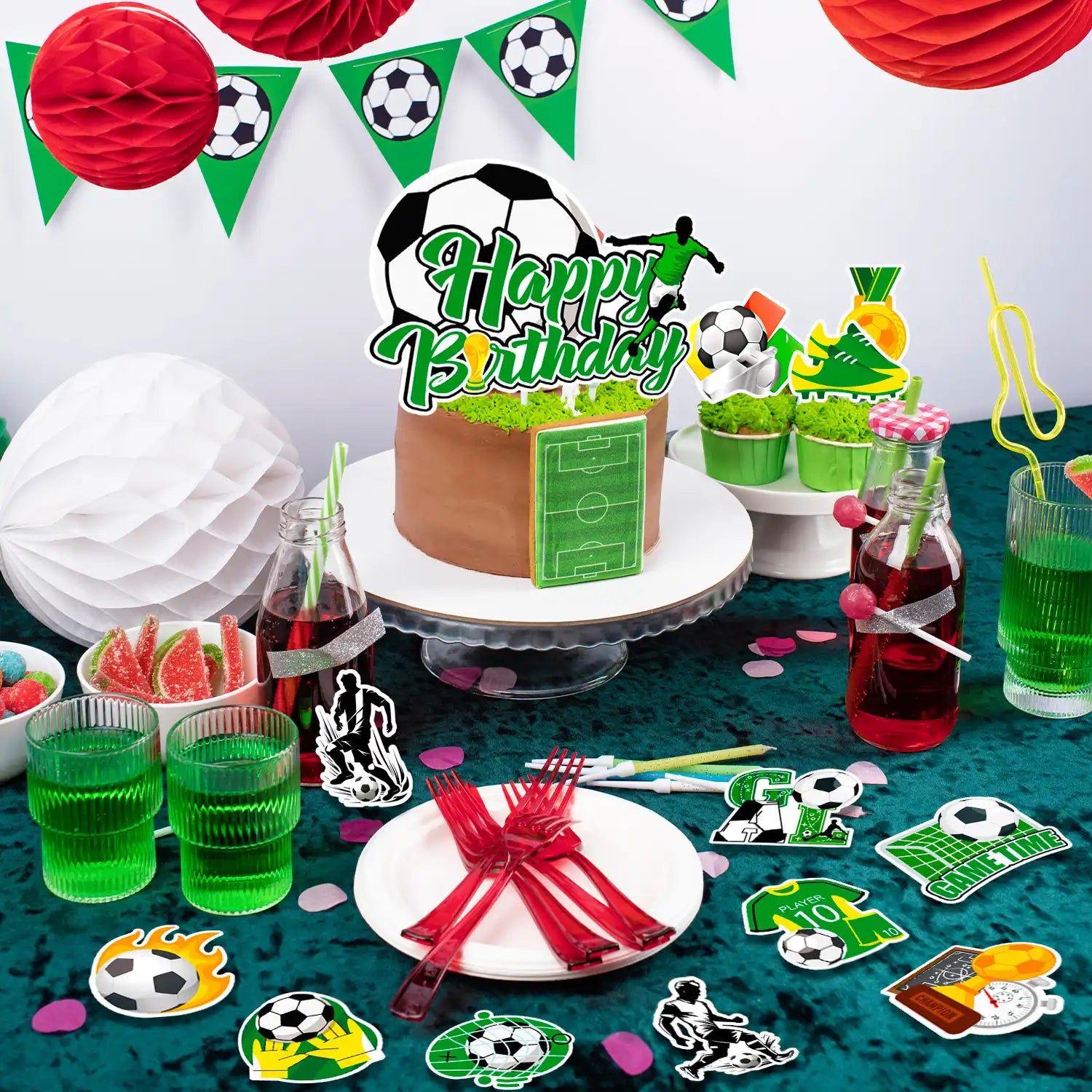 Soccer Cake Topper, 13pcs Soccer Cake Decorations Set - Soccer Cupcake Toppers + Soccer Ball Cake Topper/Soccer Birthday Cake Topper, Soccer Party Cake Topper for Soccer Birthday Party Decorations