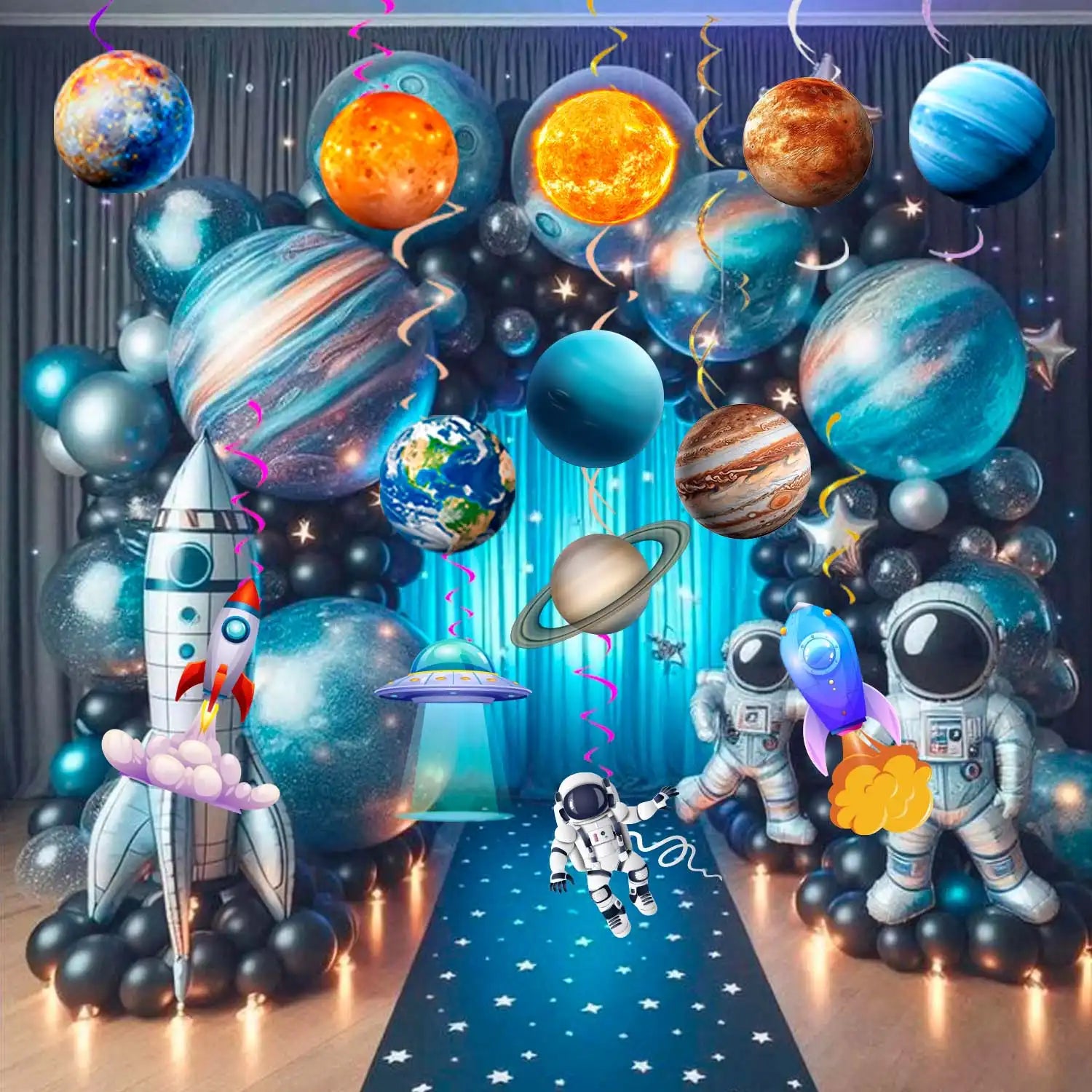 Solar System Hanging Swirl, 34pcs Space Themed Party Decorations - Outer Space Party Ceiling Hanging Swirls, Space Themed Party Swirls Streamers & Planets Swirl Decorations etc Space Party Decorations