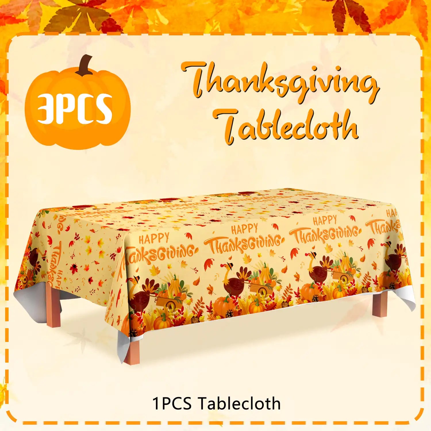 Thanksgiving Party Tablecloth,3pcs Thanksgiving Tablecloth Set-Fall Pumpkin Maple Thanksgiving Table Cloth&Thanksgiving Decorations Tablecloth,for Thanksgiving Party Decorations&Fall Party Decorations