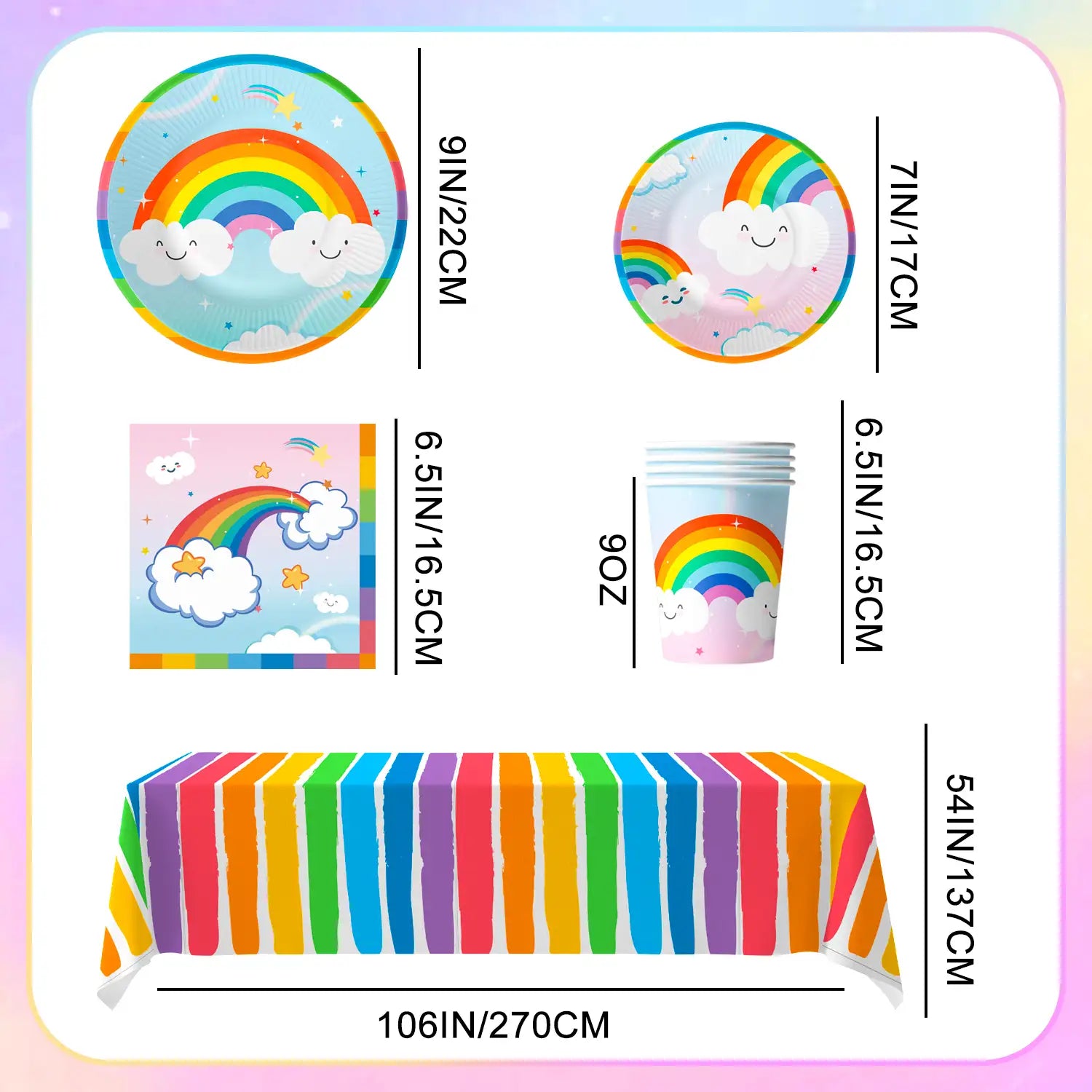 Rainbow Party Supplies, 20 Guests Rainbow Plates and Napkins Party Supplies Includ Rainbow Party Plates and Cups and Napkins Sets With Rainbow Tablecloth etc Rainbow Party Decorations for Girls Kids