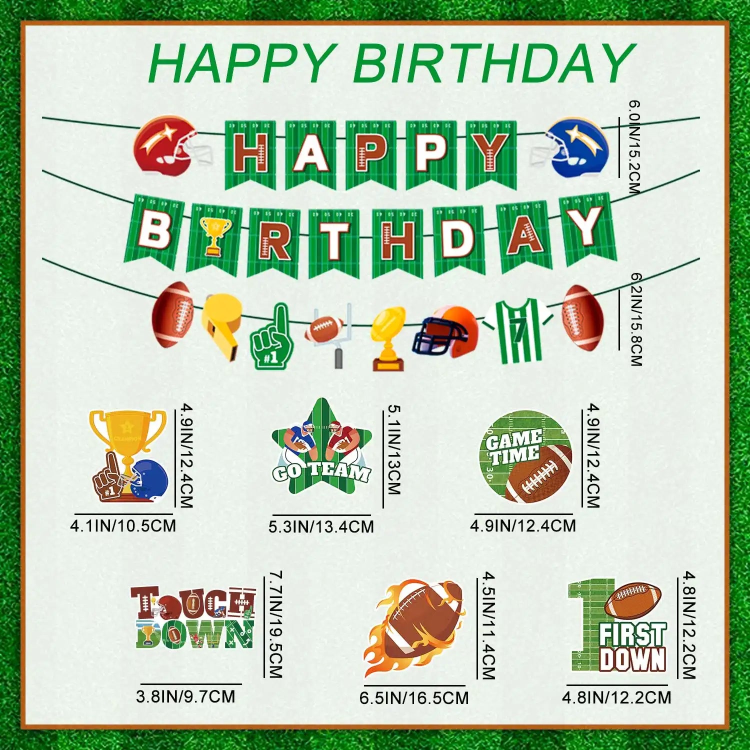 Football Hanging Swirl Banner Decorations, 8pcs Football Party Decorations Set - Happy Birthday Football Banner, Football Party Hanging Swirl & Football Garland for Football Birthday Party Decorations