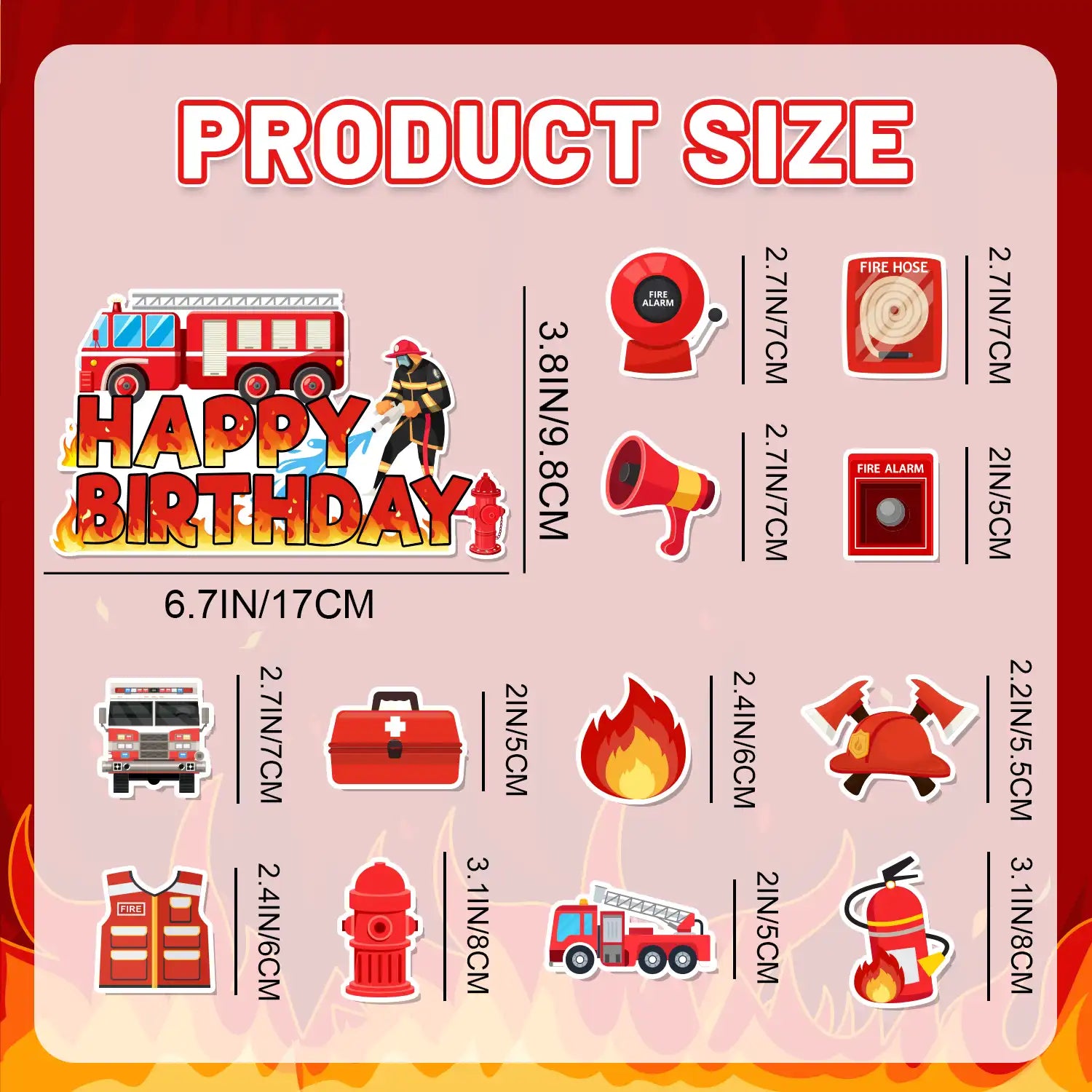 Firefighter Cake Topper, 25 Pcs Firefighter Birthday Cake Topper Set - Firefighter Party Cupcake Toppers & Firetruck Cake Toppers for Firefighter Party Decorations & Fire Truck Birthday Decorations