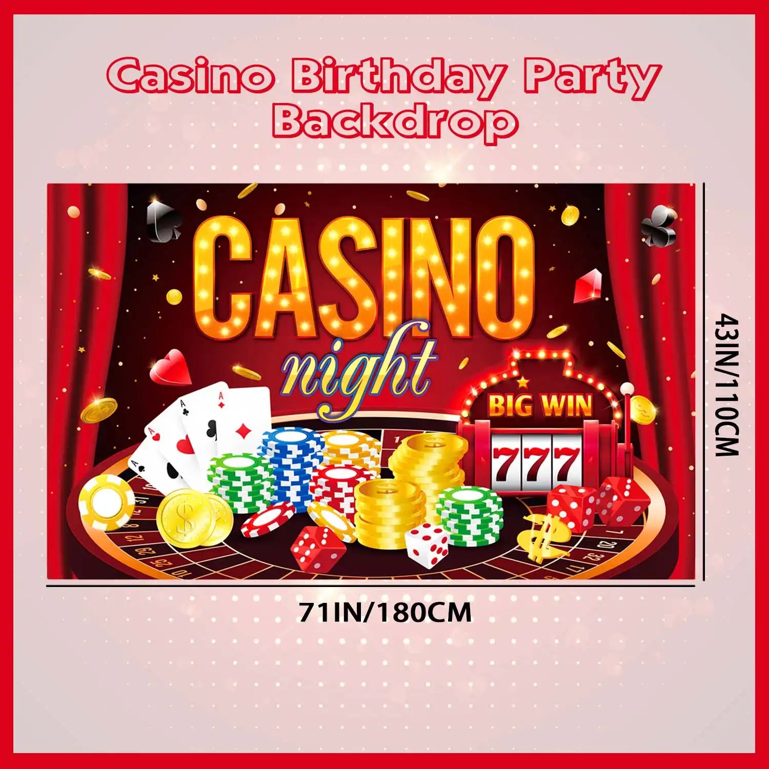 Casino Party Backdrop - 71" x 43" Casino Theme Background/Casino Theme Party Backdrop for Casino Party Decorations & Las Vegas Party Decorations